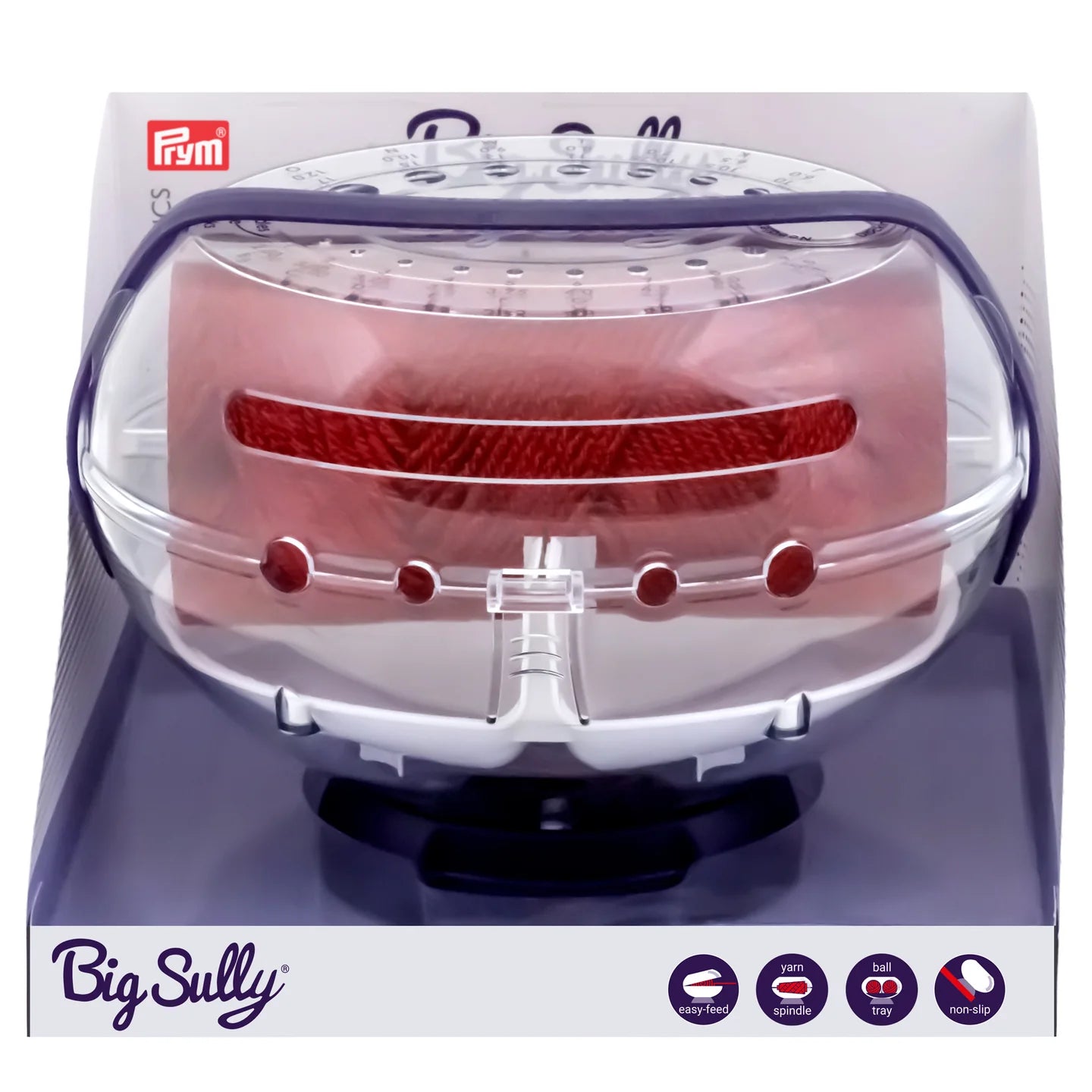 Prym Big Sully Yarn Holder Globe with Needle Gauge, Swatch Ruler, and Storage Base