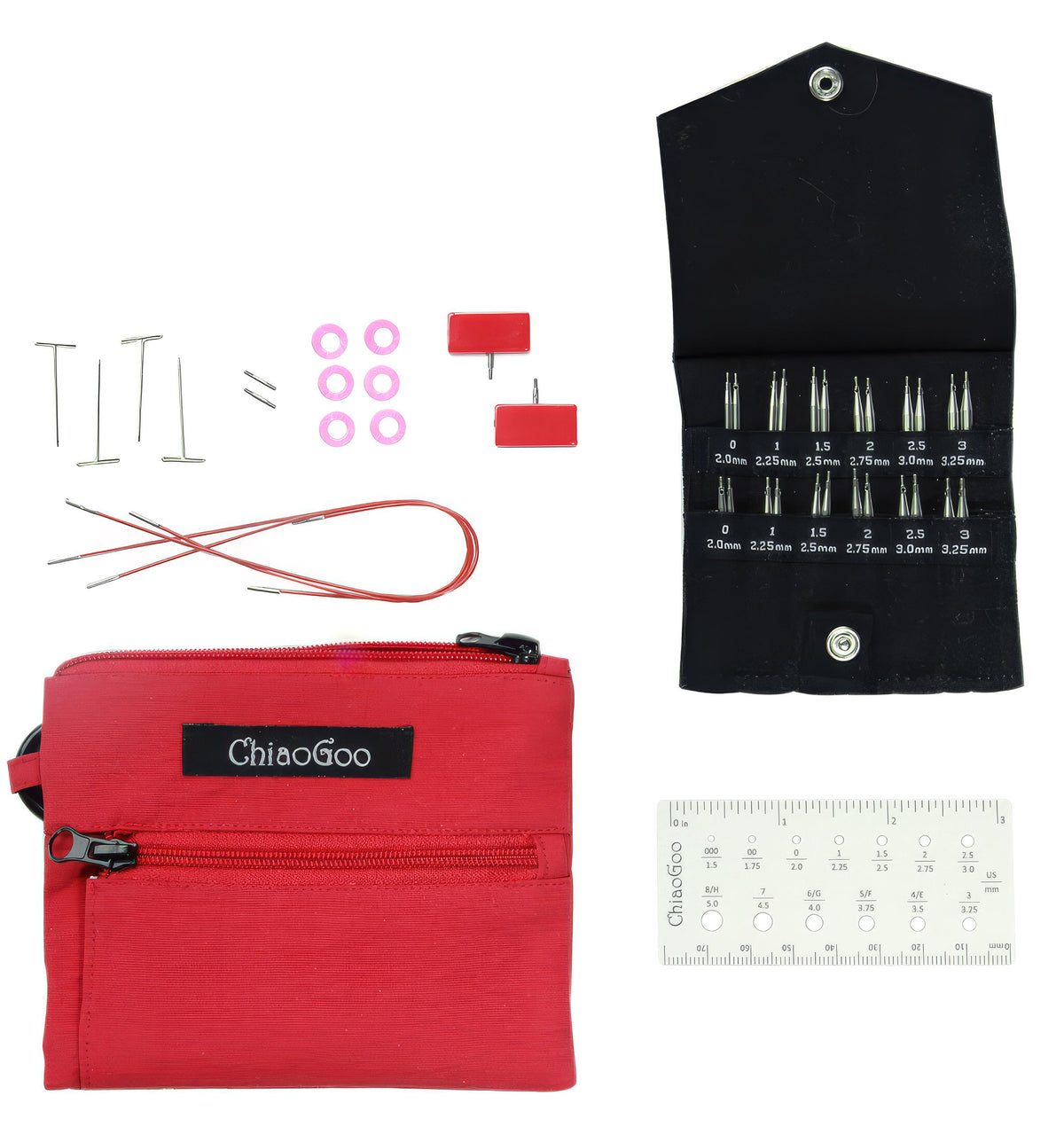 ChiaoGoo TWIST Shorties Red Set, 2-Inch and 3-Inch Interchangeable Knitting Needles (US-0 to US-3)