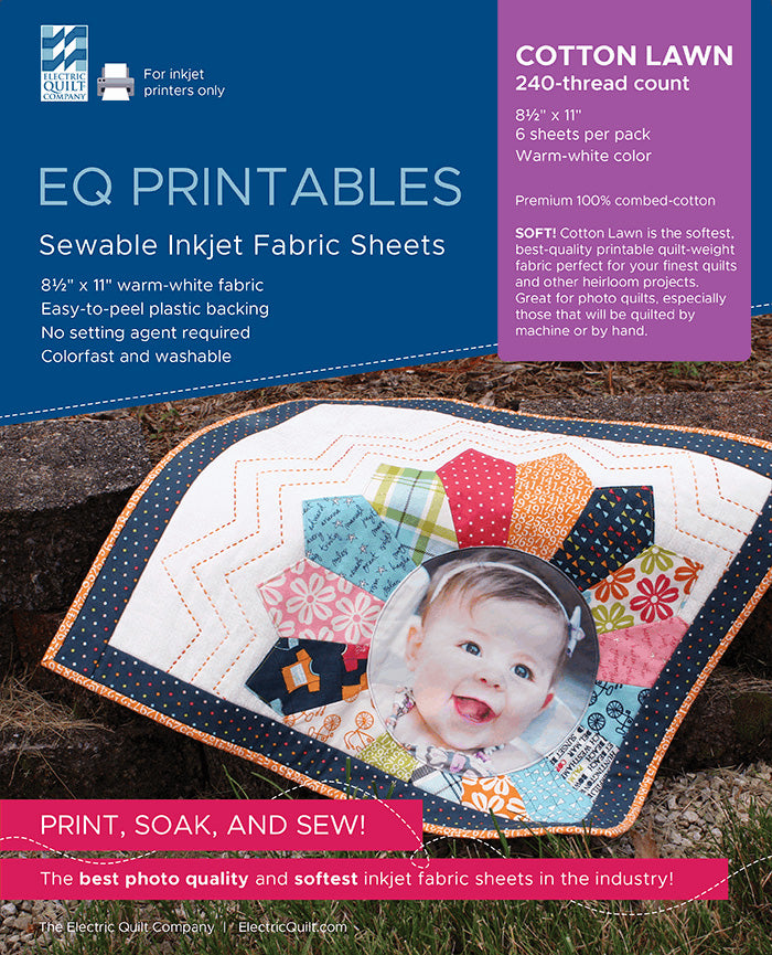 Cotton Lawn 240-Thread-Count Inkjet Printer 6 Fabric Sheets 8-1/2-Inch x 11-Inch by Electric Quilt Company