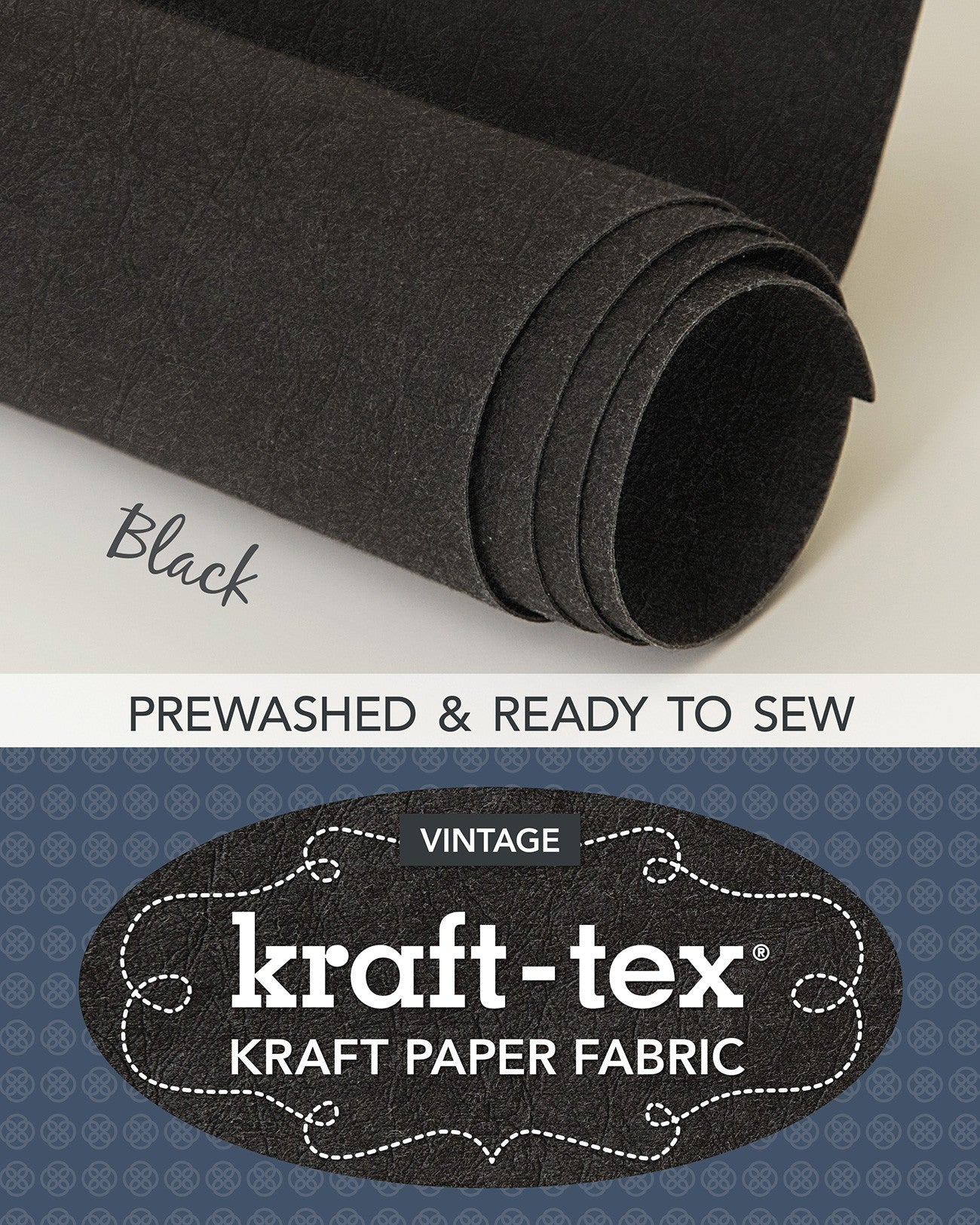 Kraft-Tex Roll, Vintage Black, 18.5 Inches x 28.5 Inches Prewashed Paper Fabric