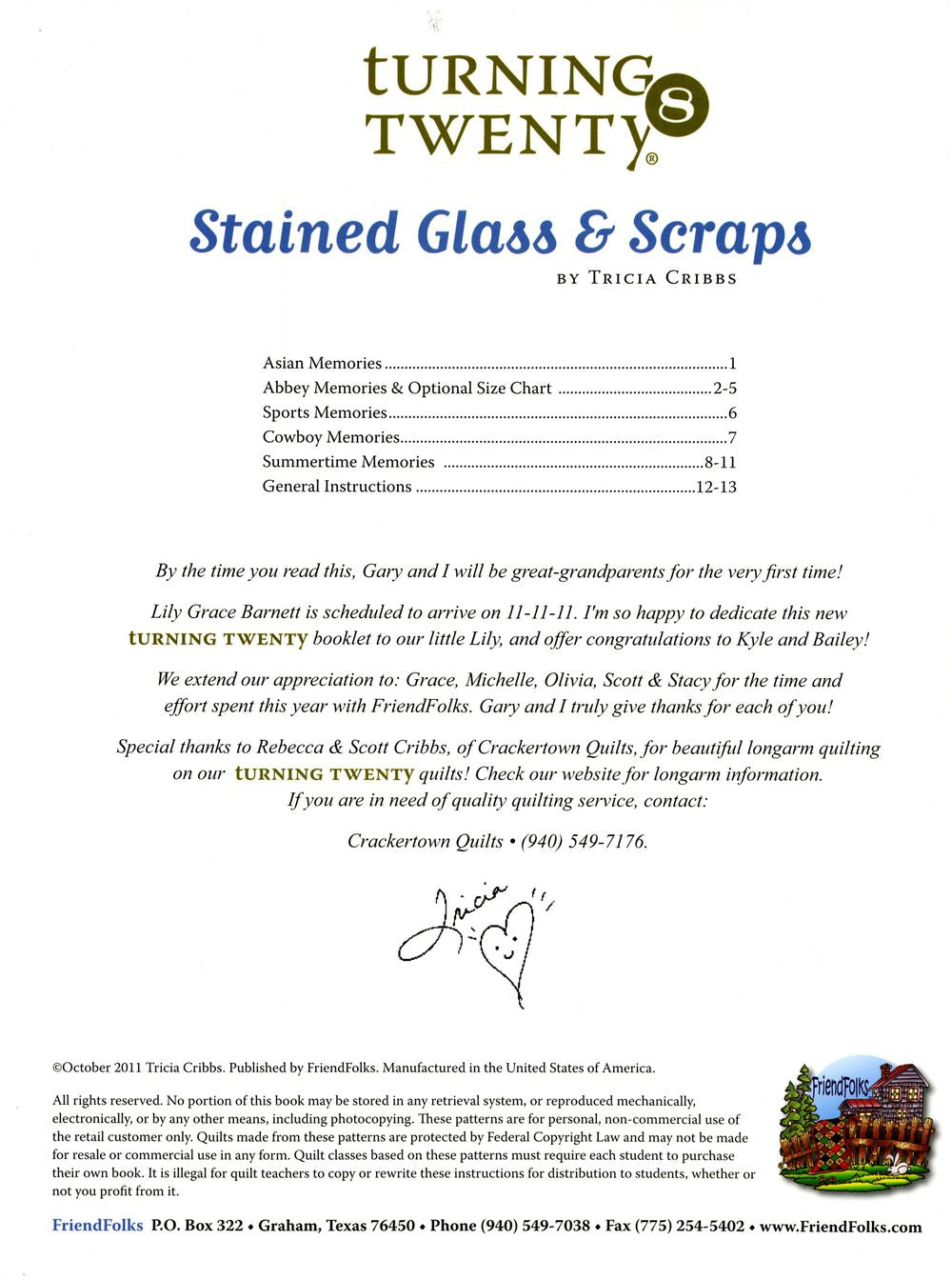 Turning Twenty Stained Glass And Scraps Quilt Pattern Book by Tricia Cribbs of Friendfolks - Dings & Dents