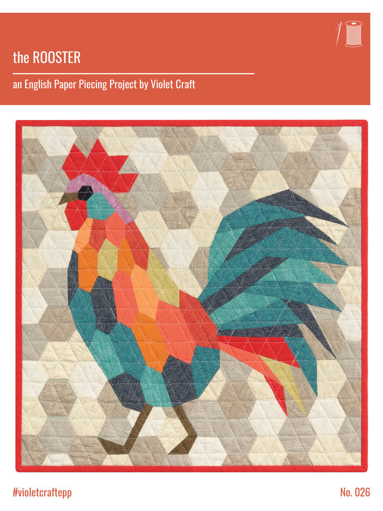 The Rooster 20-Inch x 20-Inch English Paper Pieced Quilt Pattern by Violet Craft