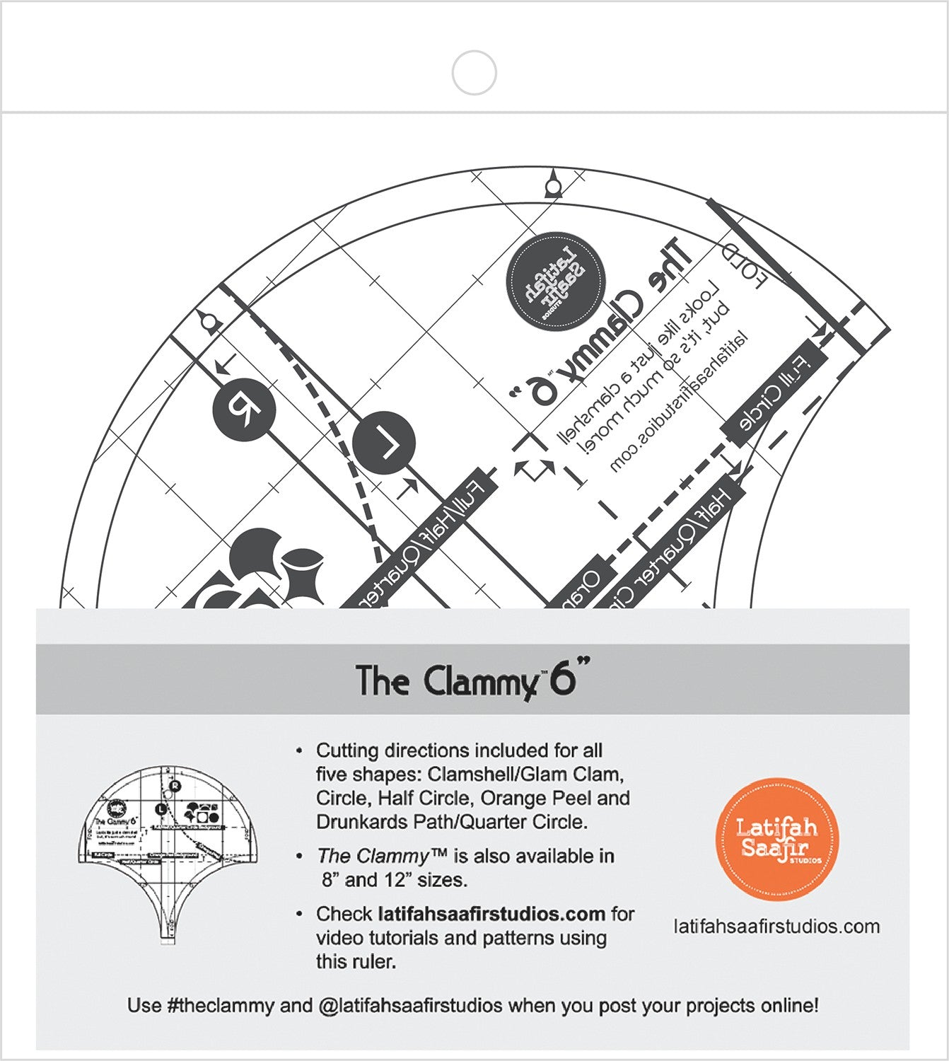 The Clammy 6-Inch Quilt Template by Latifah Saafir for Clamshell Circle Half-Circle Drunkard's Path