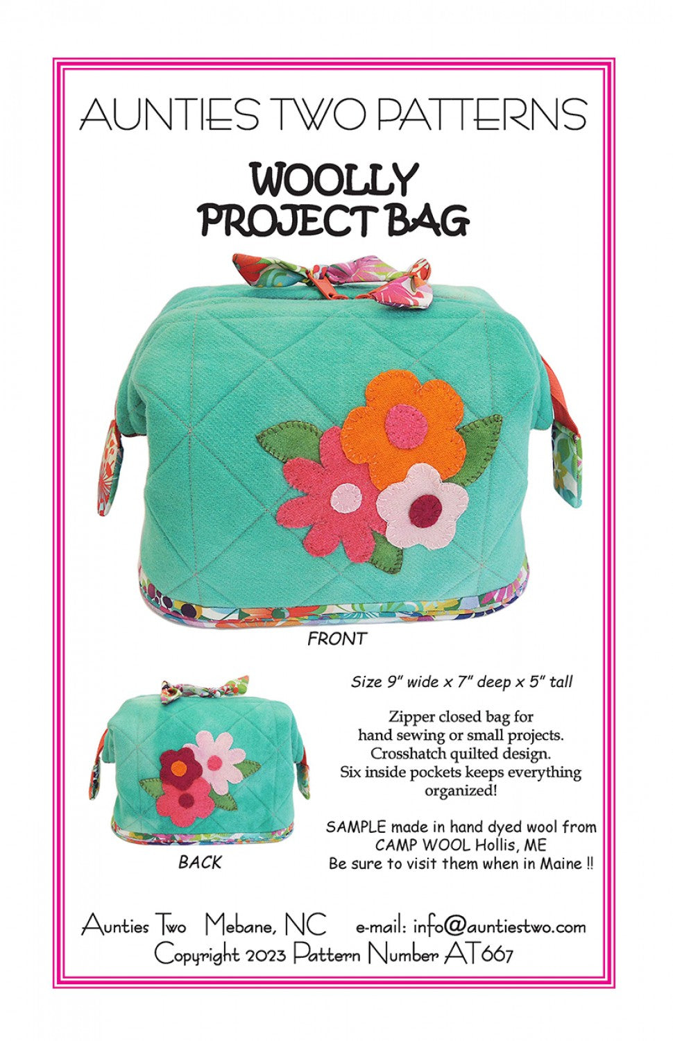 Woolly Project Bag Sewing Pattern with Two Bag Stays from Aunties Two