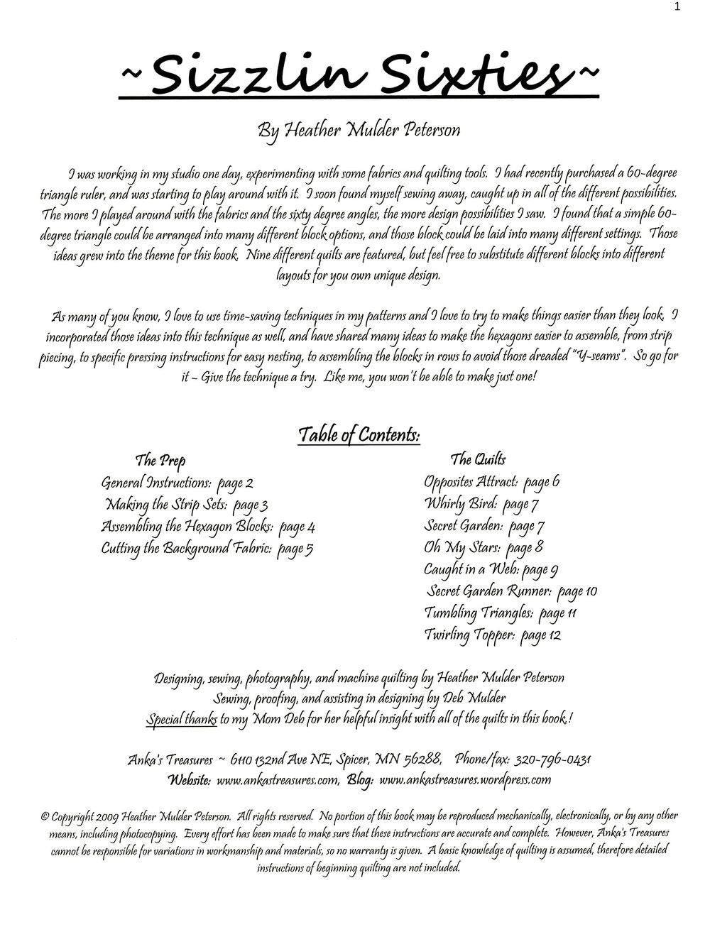 Sizzlin' Sixties Quilt Pattern Book by Heather Peterson of Anka's Treasures