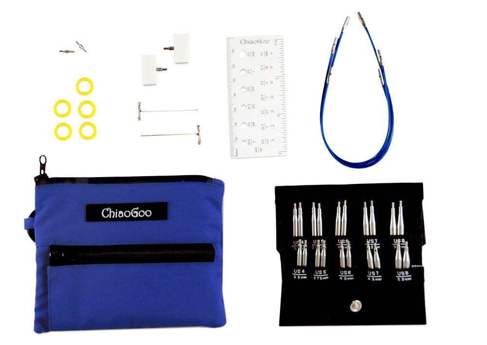 ChiaoGoo TWIST 2-Inch 3-Inch Shorties Blue Set US-4 - US-8 Stainless Steel Interchangeable Knitting Needles