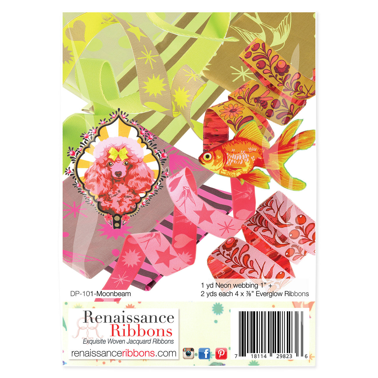 Everglow Fairy Flakes in Moonbeam Designer Ribbon Pack by Tula Pink for Renaissance Ribbons