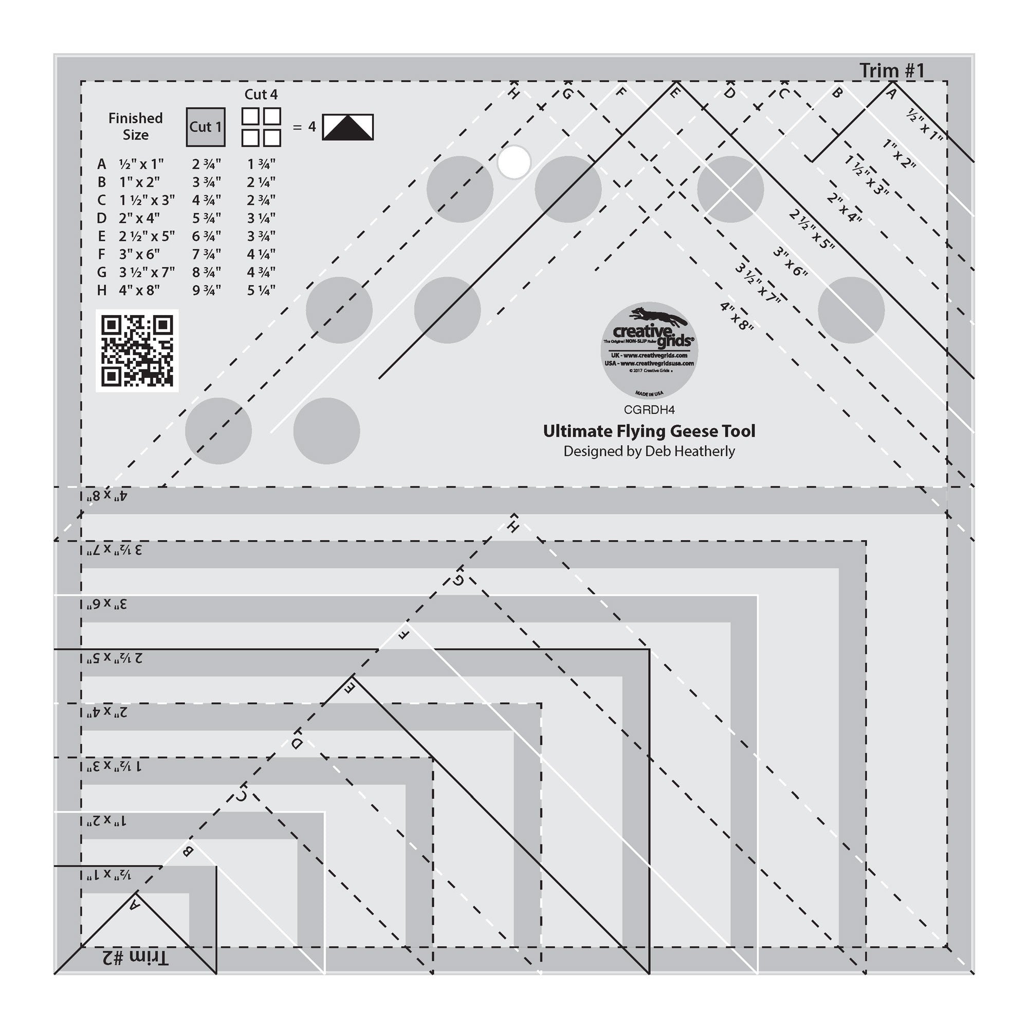 Creative Grids Ultimate Flying Geese Tool 8-1/2-Inch x 8-1/2-Inch Quilt Ruler