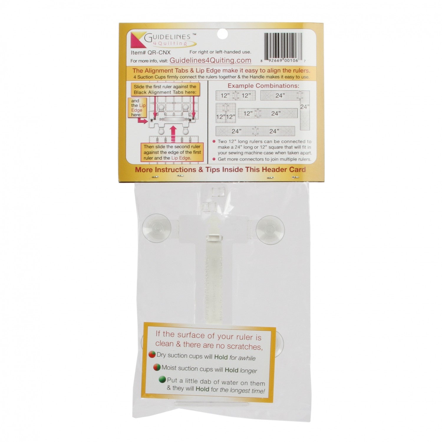 Quilt Ruler Connector for Any Two 6-Inch or Wider Acrylic Rulers by Guidelines4Quilting