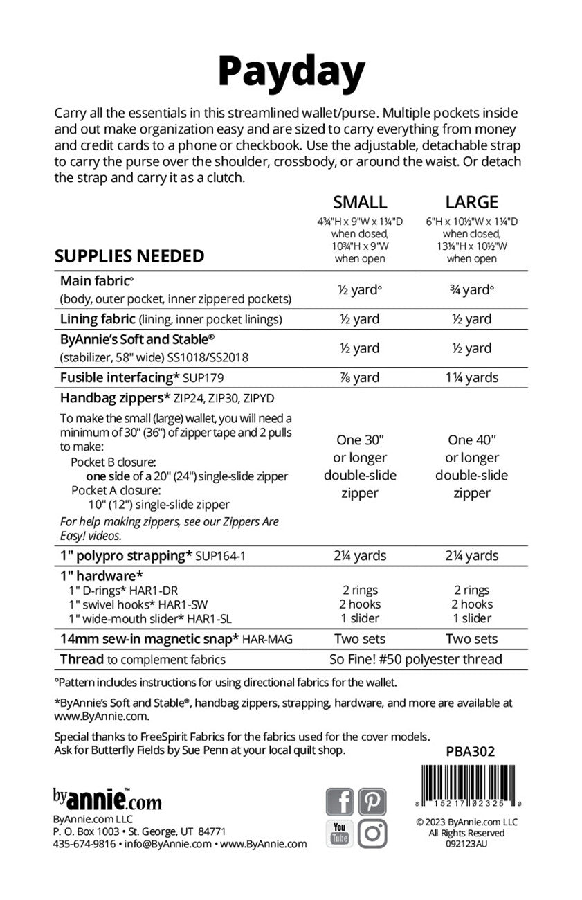 Payday Wallet/Purse Sewing Pattern by Annie Unrein for ByAnnie