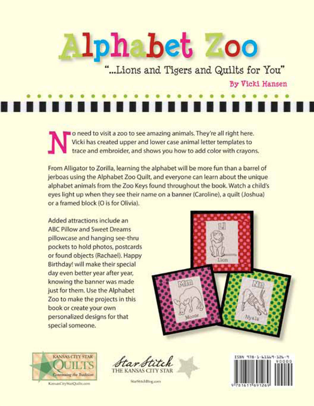 Alphabet Zoo Quilt Pattern Book by Vicki Hansen for Kansas City Star Quilts