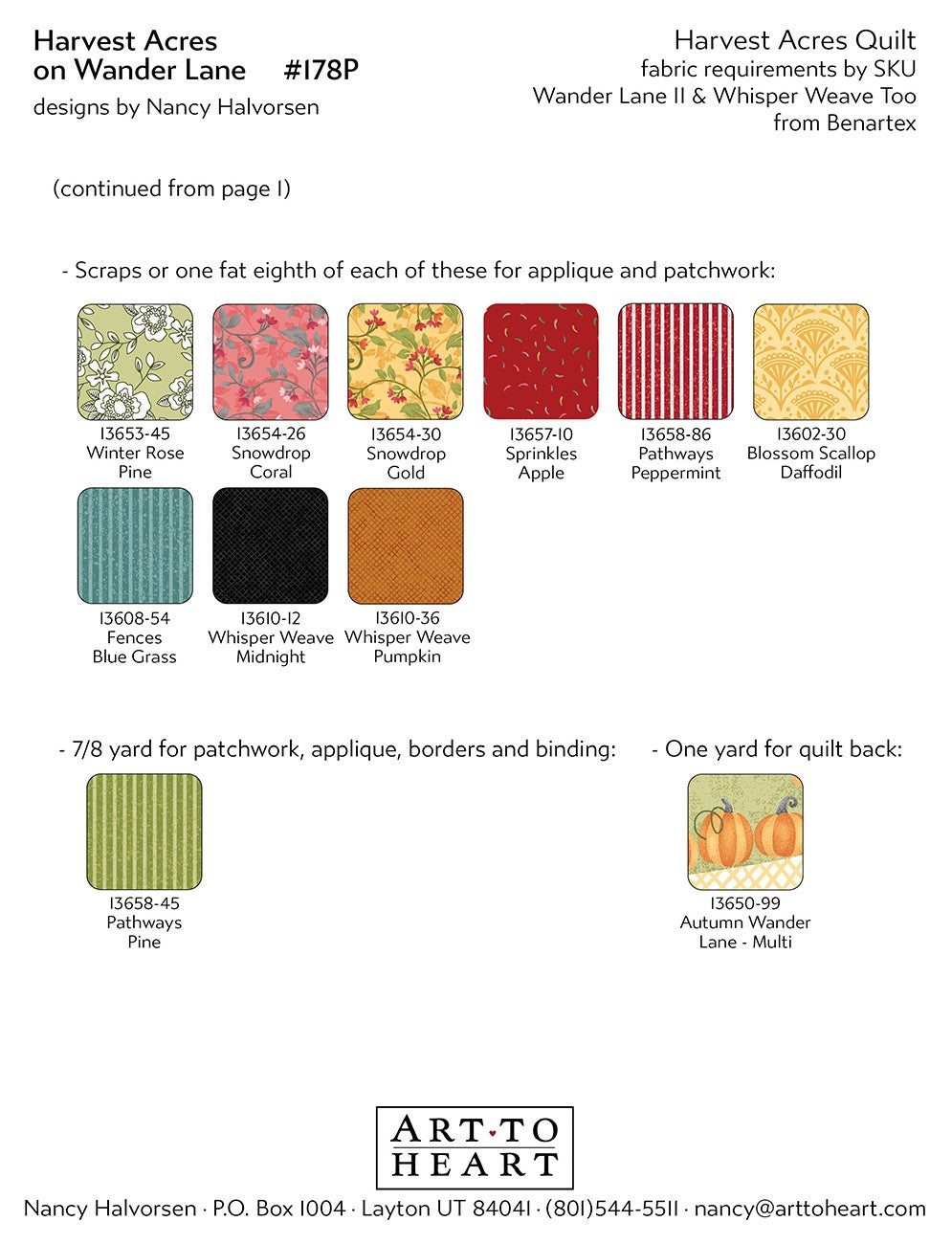 Harvest Acres on Wander Lane Quilt Pattern (November - Block 11) by Nancy Halvorsen of Art to Heart