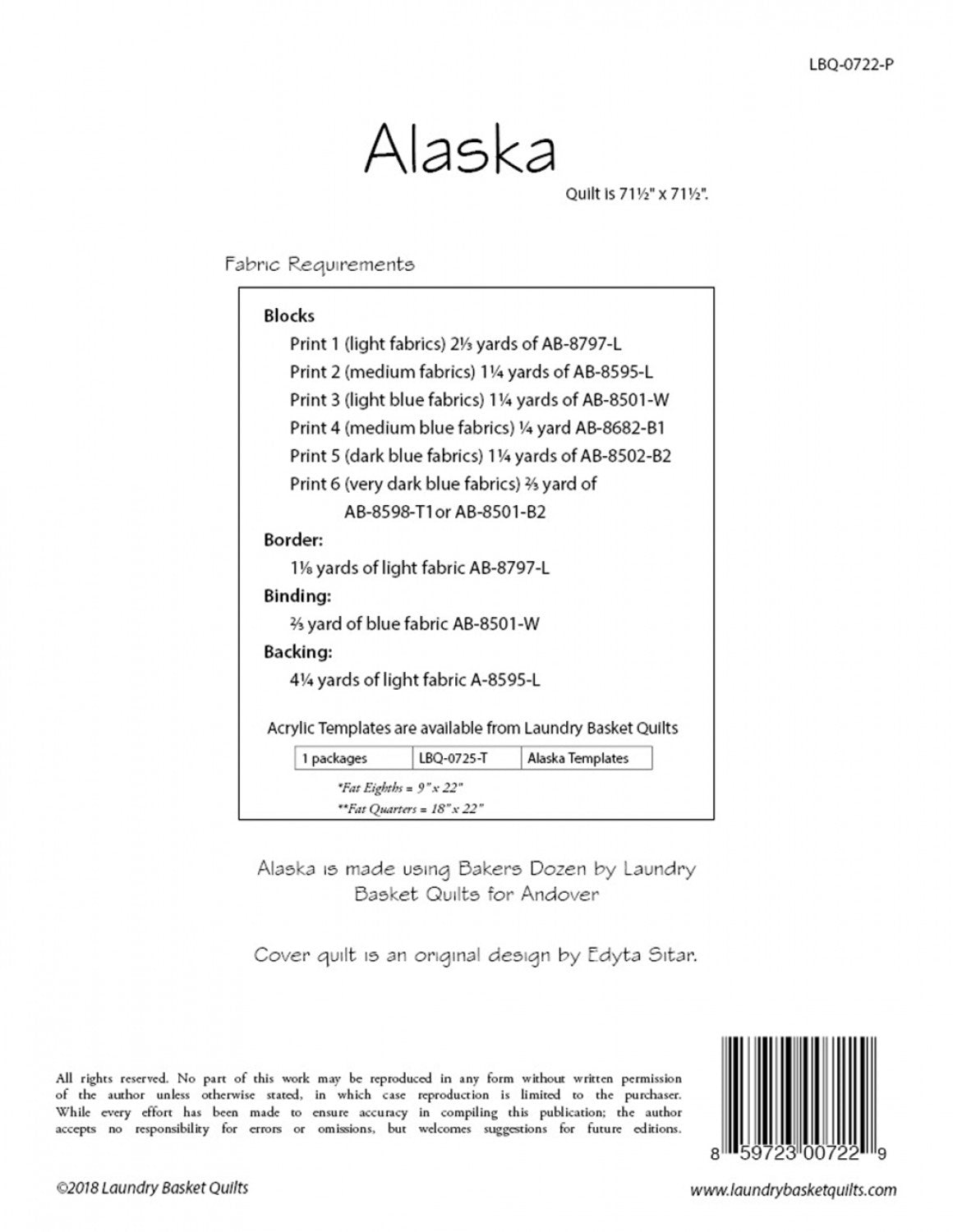 Alaska Quilt Pattern by Edyta Sitar of Laundry Basket Quilts