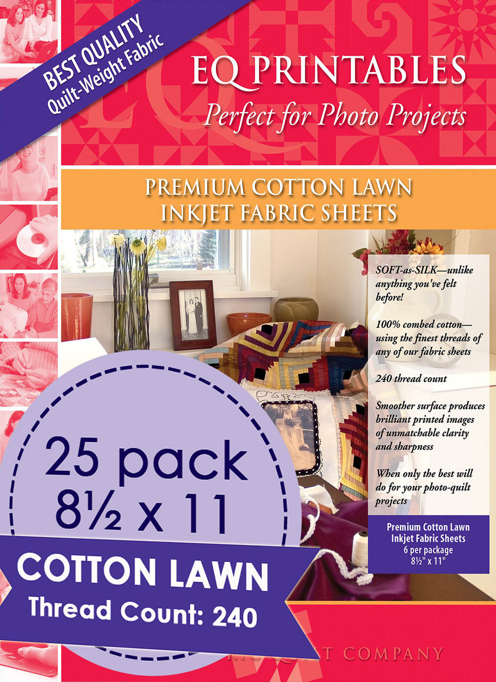 Cotton Lawn 240-Thread-Count Inkjet Printer 25 Fabric Sheets 8-1/2-Inch x 11-Inch by Electric Quilt Company