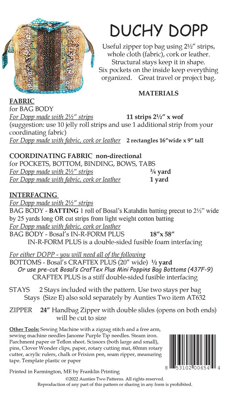 Duchy Dopp Sewing Pattern with Two Bag Stays from Aunties Two