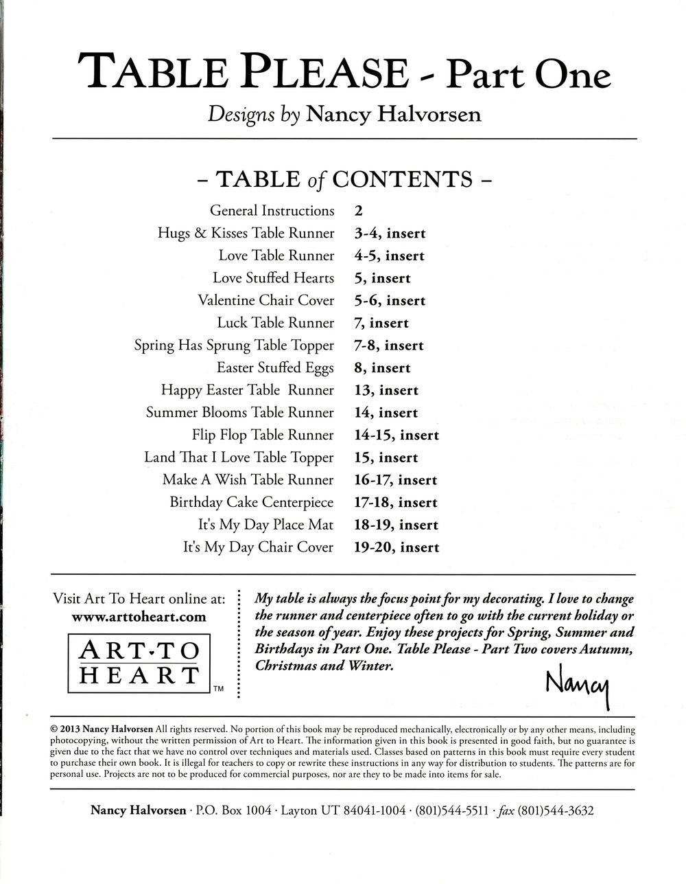 Table Please Part One Quilt Pattern Book by Nancy Halvorsen of Art to Heart