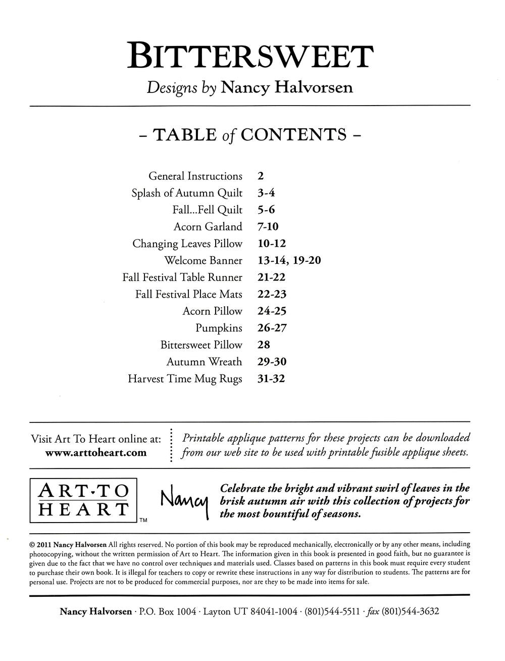 Bittersweet Quilt Pattern Book by Nancy Halvorsen of Art to Heart