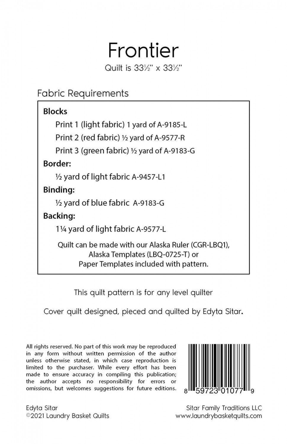 Frontier Quilt Pattern by Edyta Sitar of Laundry Basket Quilts