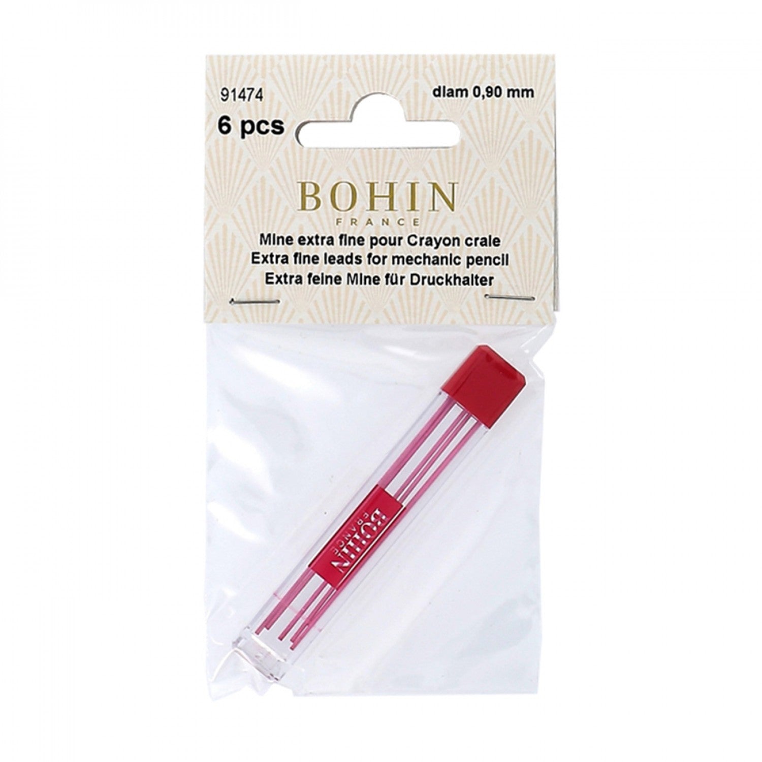 Bohin 0.9mm Mechanical Fabric Marking Pencil Refill, Pink Ceramic Lead (Non-Absorbing)