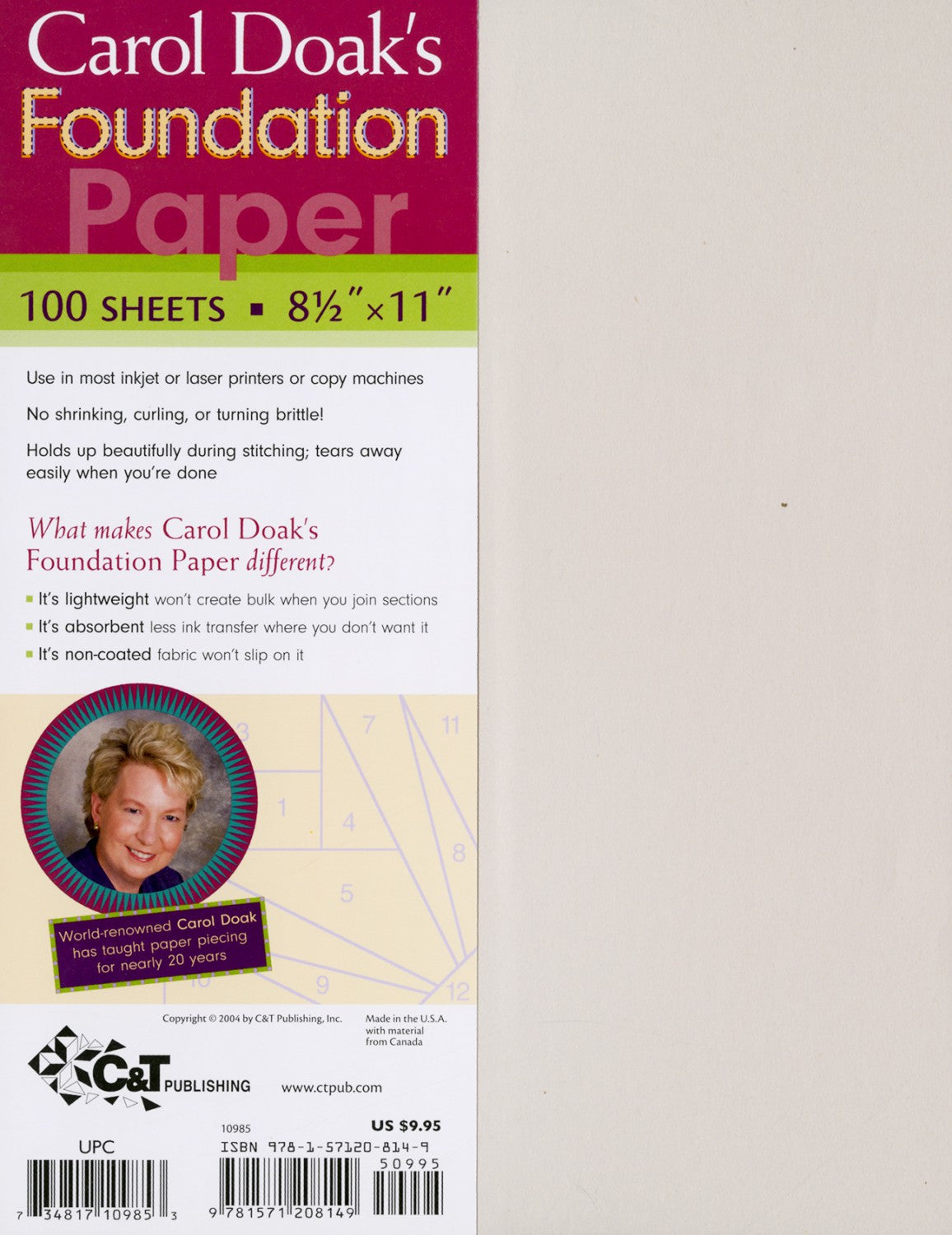 Carol Doak's Foundation Paper 8-1/2-Inch x 11-Inch 100 Sheets Inkjet Laser Copier Paper by C&T Publishing