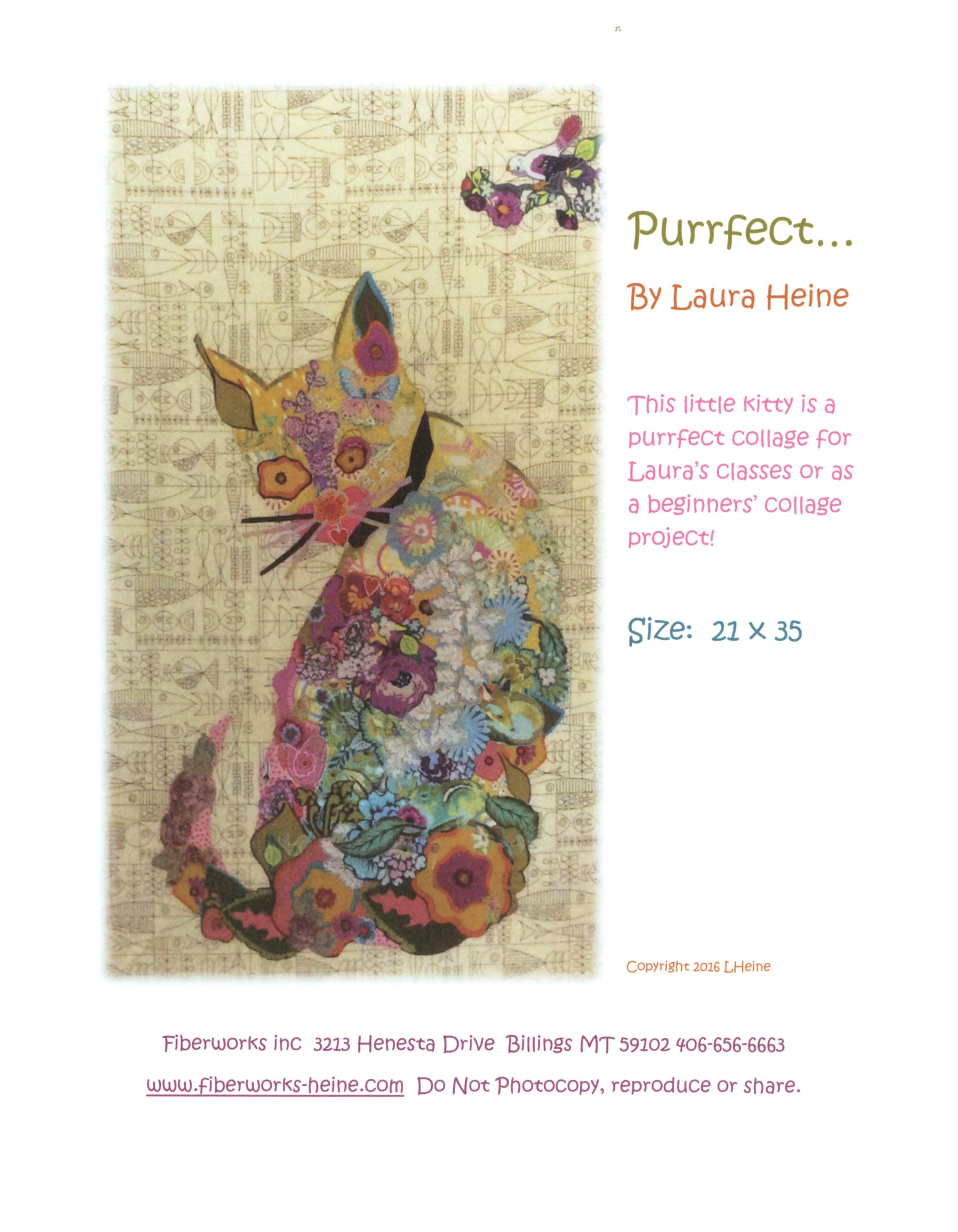 Purrfect Cat Fused Fabric Collage Quilt Pattern by Laura Heine of Fiberworks