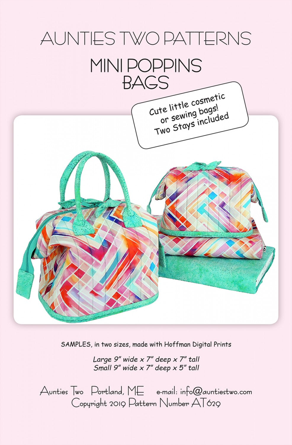 Mini Poppins Bag Sewing Pattern with Two Bag Stays by Carol McLeod of Aunties Two
