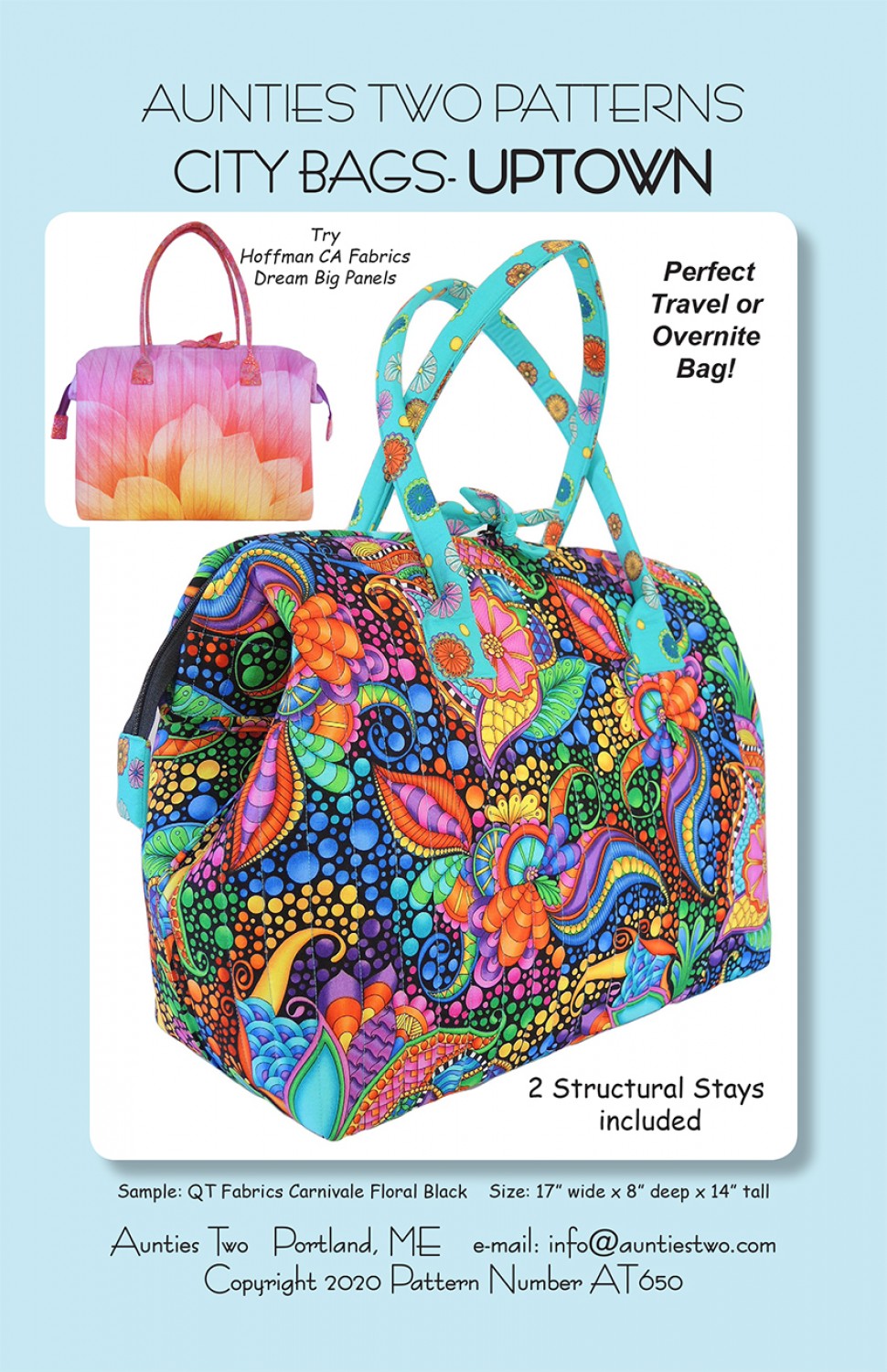 City Bag Uptown Sewing Pattern with Two Bag Stays from Aunties Two