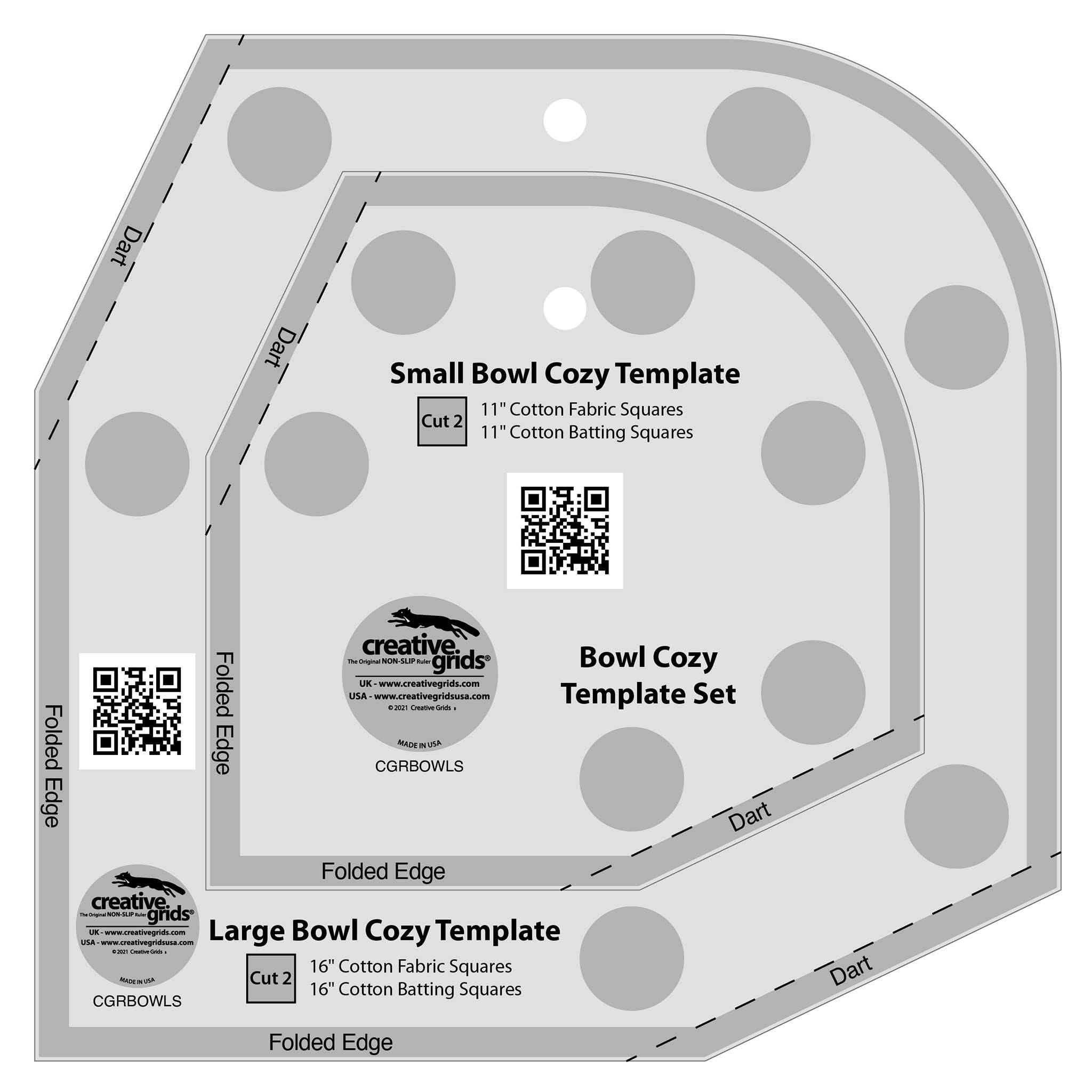 Creative Grids Bowl Cozy Template Set Makes 2 Sizes (CGRBOWLS)