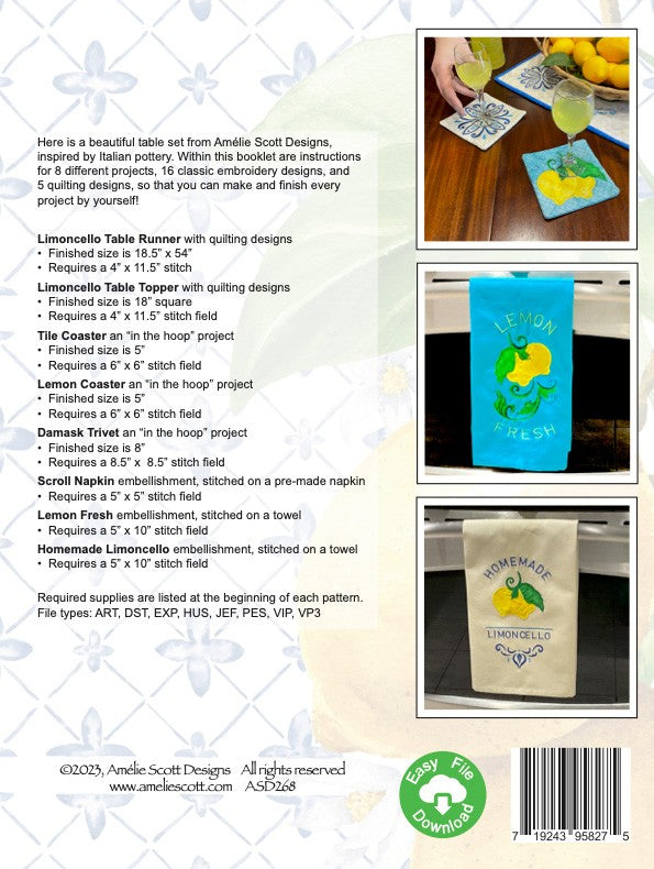 Limoncello Table Set Quilt Pattern Book from Amelie Scott Designs