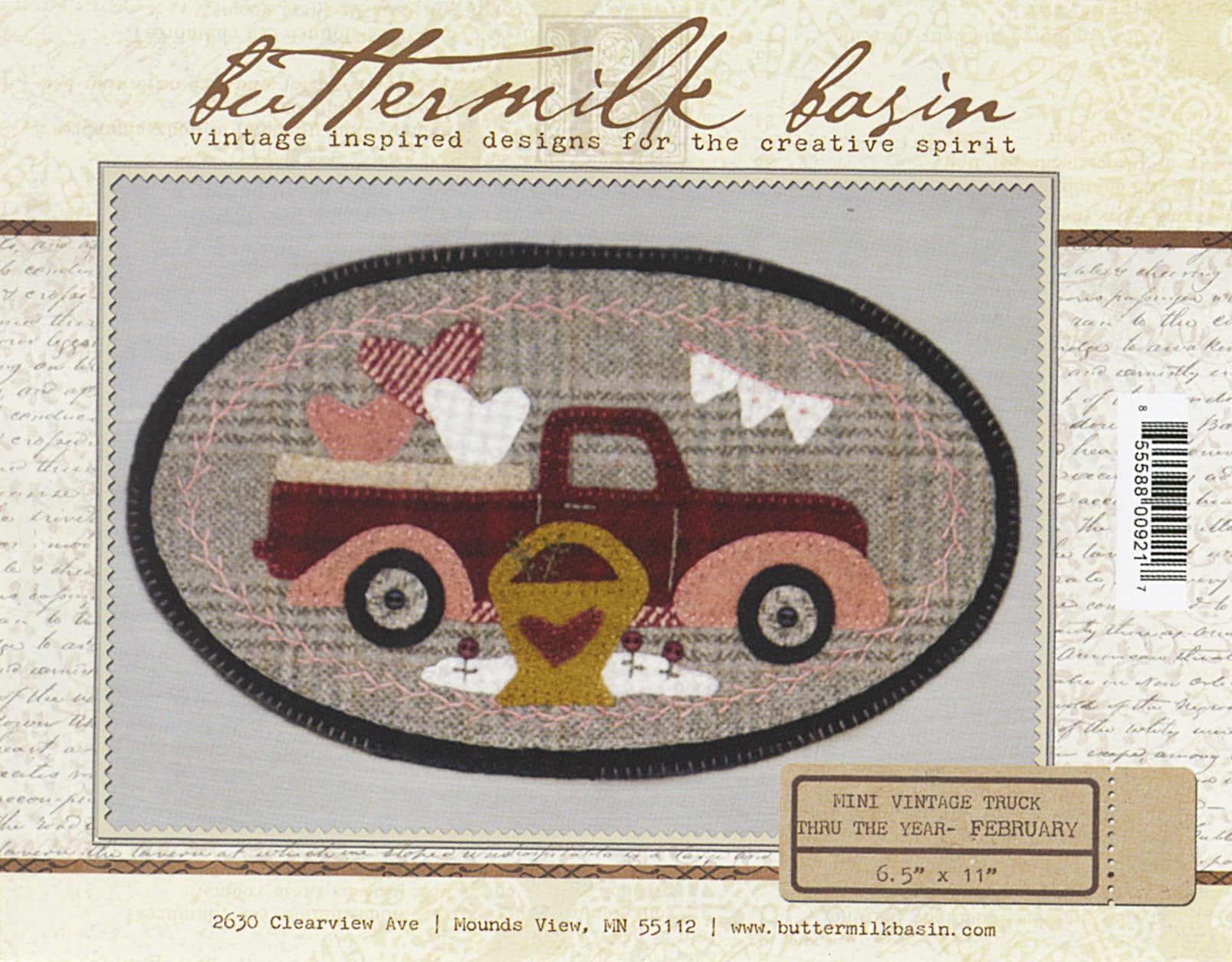 Mini Vintage Truck Thru The Year February Applique Pattern by Buttermilk Basin