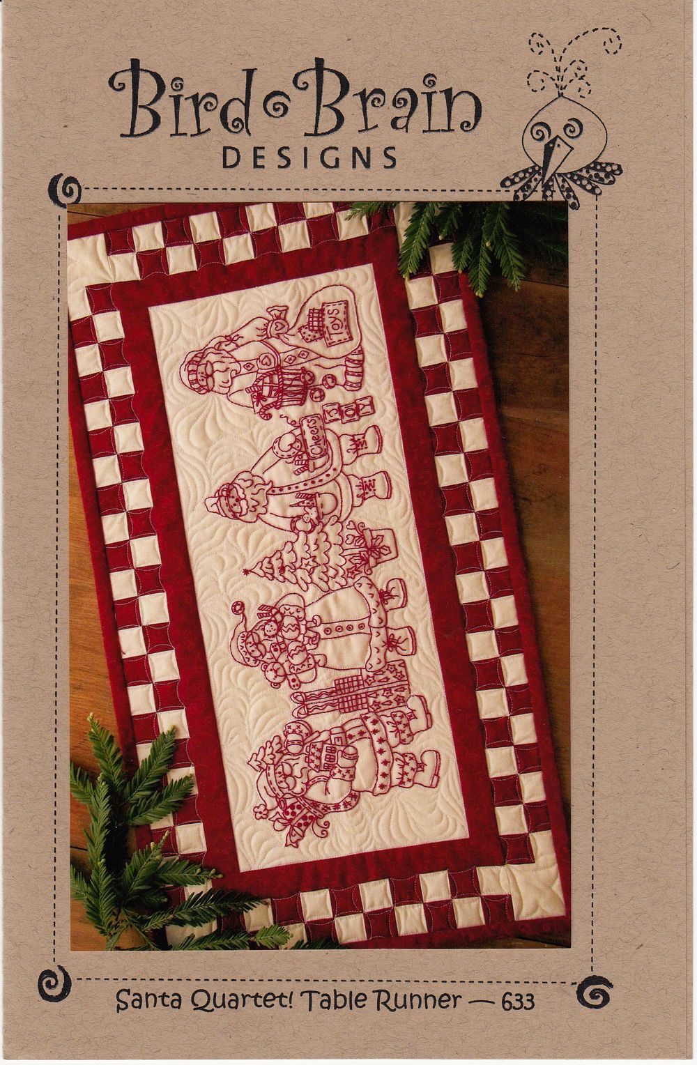 Santa Quartet Table Runner Embroidery Quilt Pattern by Robin Kingsley of Bird Brain Designs