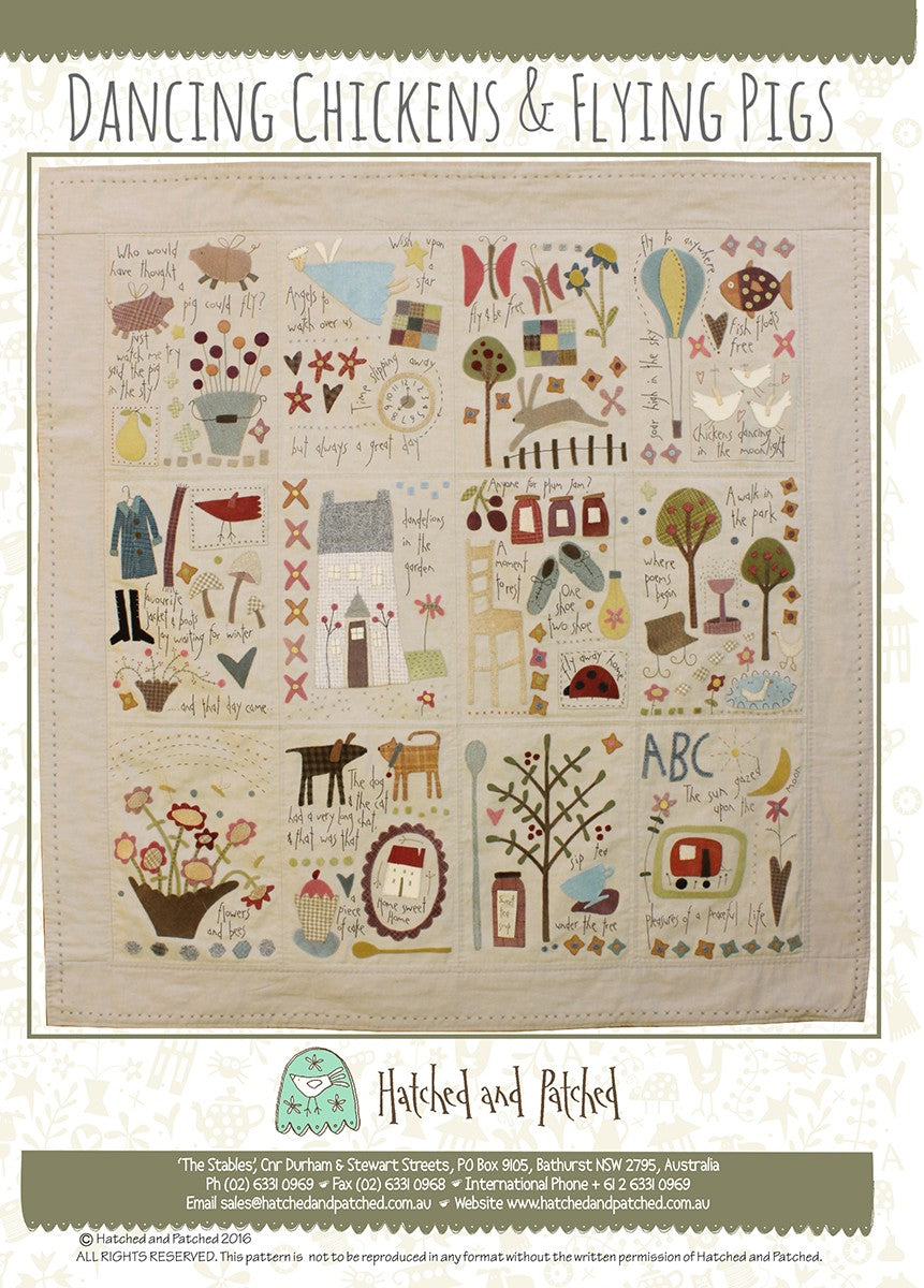 Dancing Chickens and Flying Pigs Applique Quilt Pattern by Anni Downs of Hatched and Patched