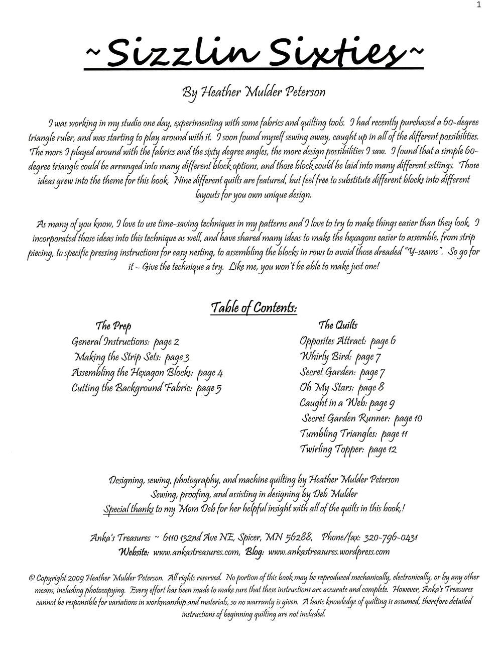 Sizzlin' Sixties Quilt Pattern Book by Heather Peterson of Anka's Treasures