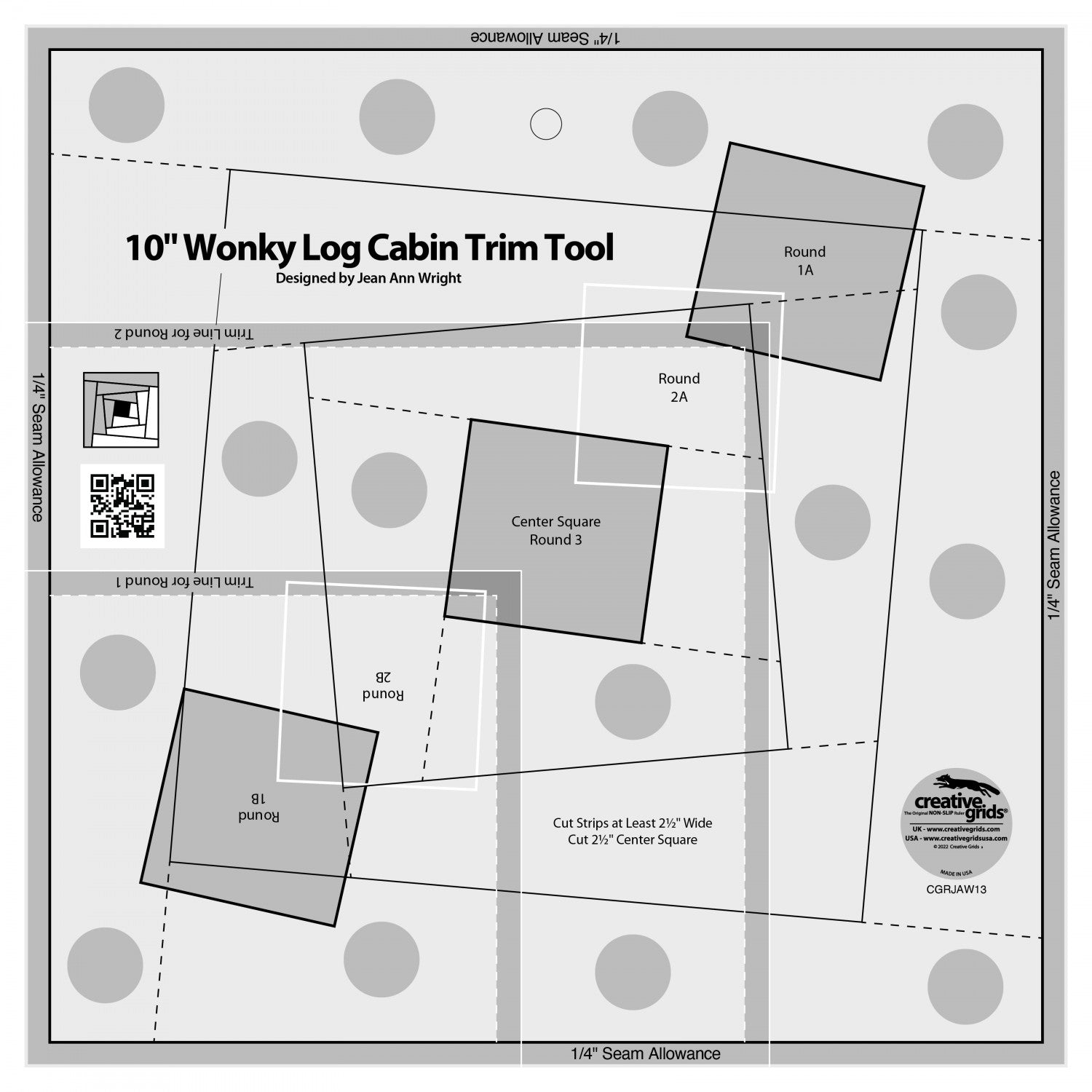 Creative Grids 10-Inch Finished Wonky Log Cabin Trim Tool (CGRJAW13)