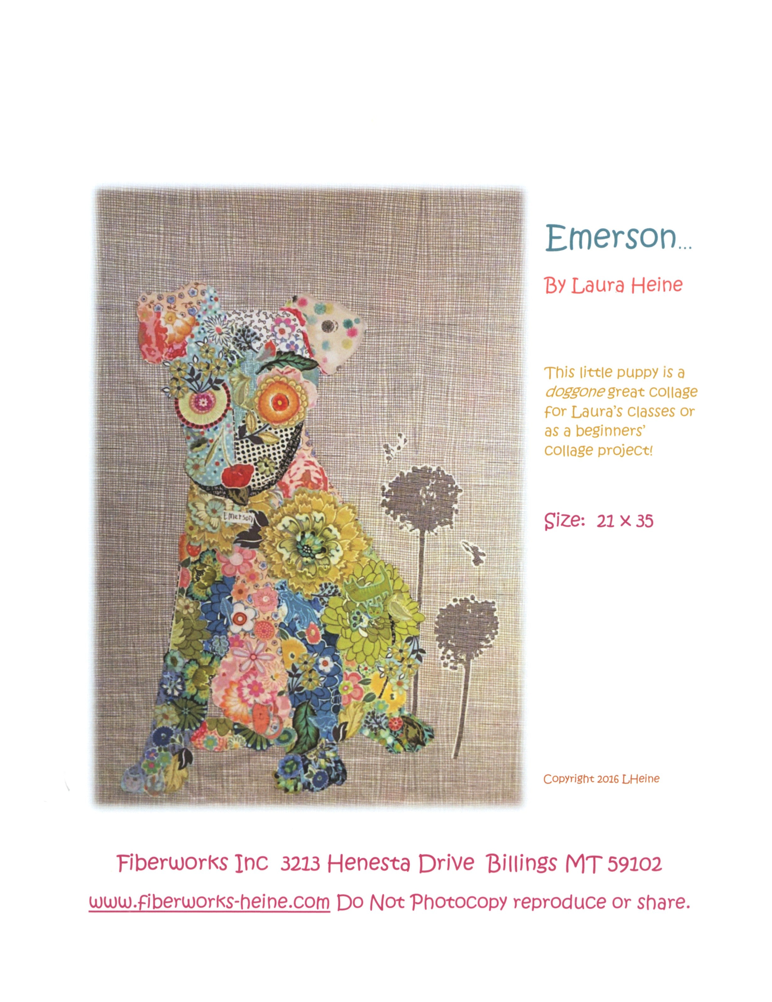 Emerson Puppy Fused Fabric Collage Quilt Pattern by Laura Heine of Fiberworks