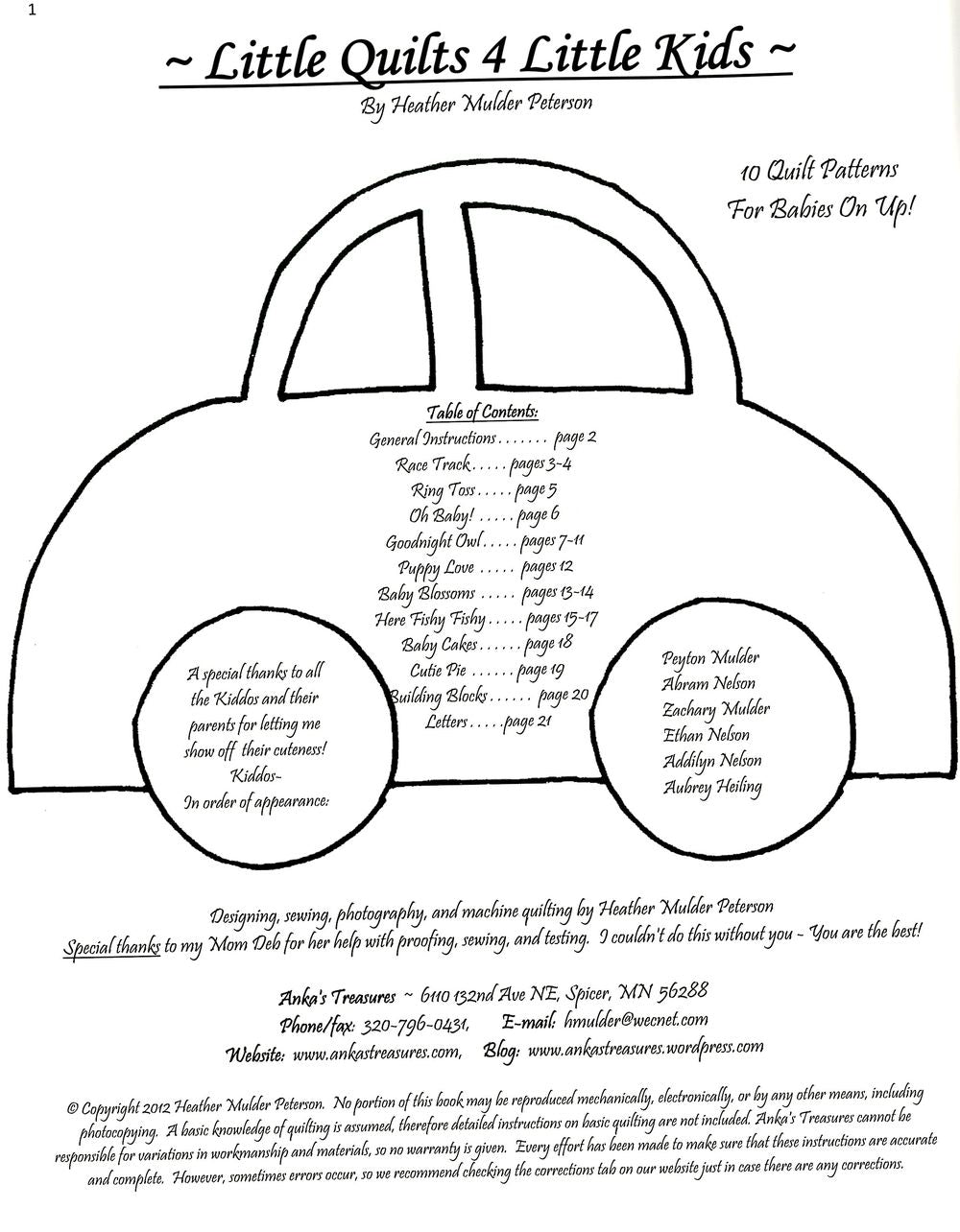 Little Quilts 4 Little Kids Quilt Pattern Book by Heather Peterson of Anka's Treasures