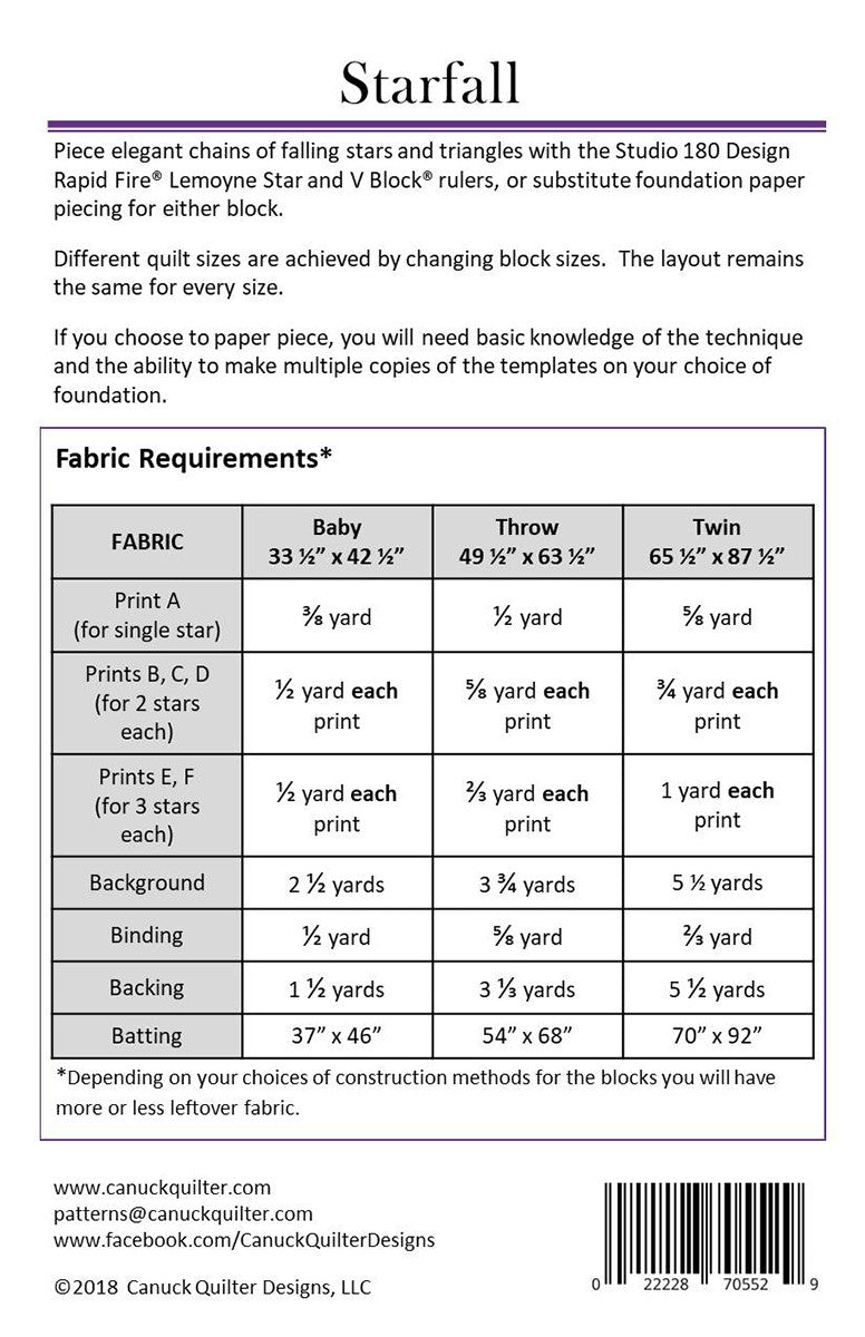 Starfall Quilt Pattern in 3 Sizes by Joanne Kerton of Canuck Quilter Designs