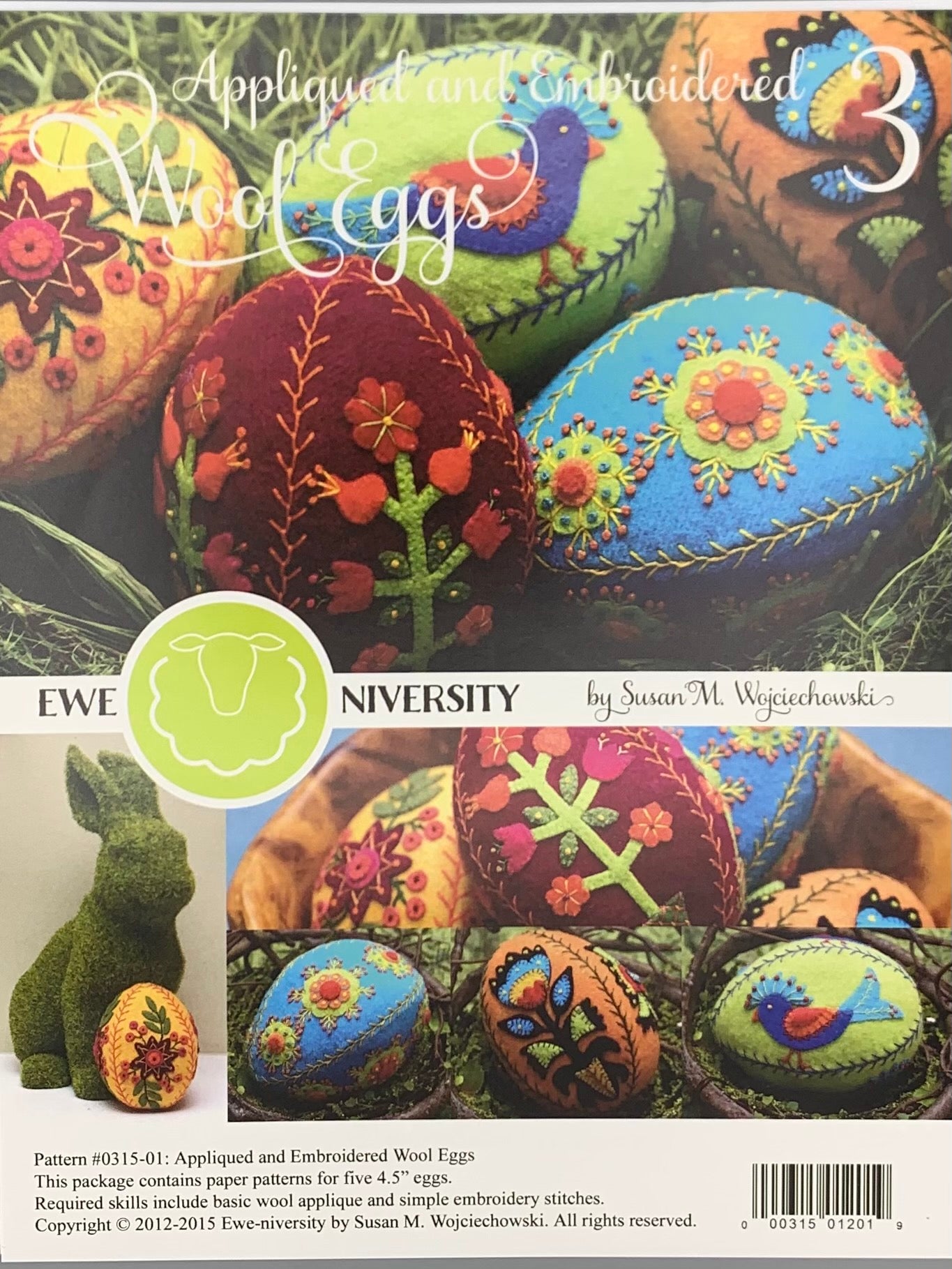 Appliqued and Embroidered Wool Eggs Pattern 3 by Susan Wojciechowski of Ewe-niversity