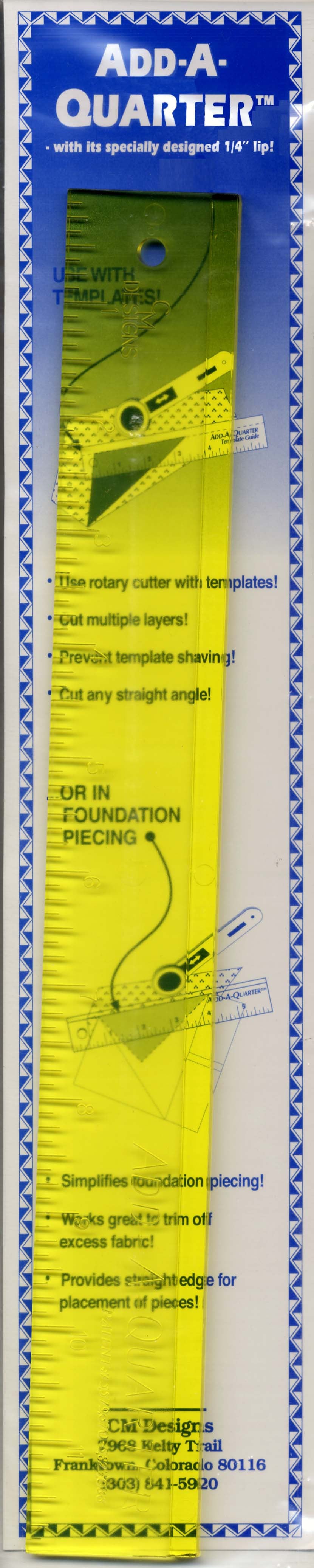 Add A-Quarter Ruler 1 1/2-Inch x 12-Inch Seam Allowance Trim Tool by Carolyn Cullinan McCormick for CM Designs