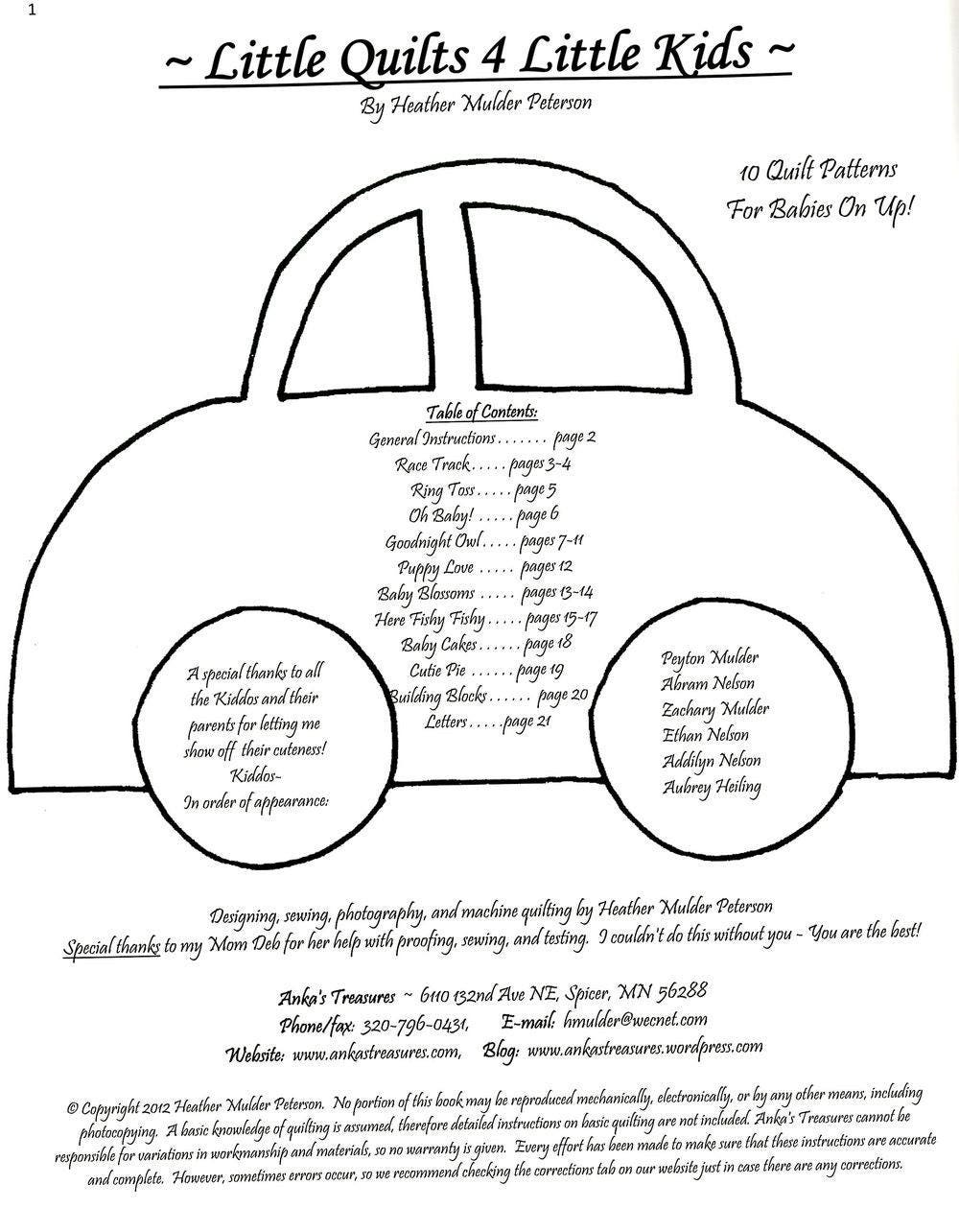 Little Quilts 4 Little Kids Quilt Pattern Book by Heather Peterson of Anka's Treasures