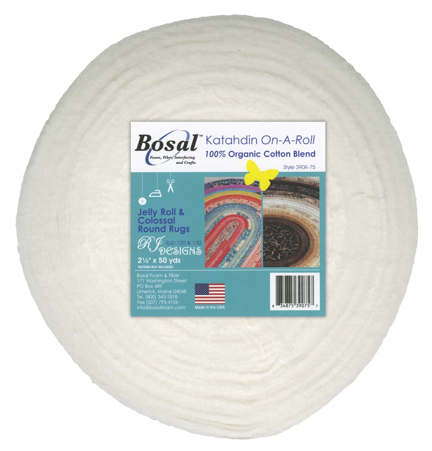 Bosal Katahdin 100% Organic Cotton Blend Batting On A Roll 2.5 inches x 50 Yards