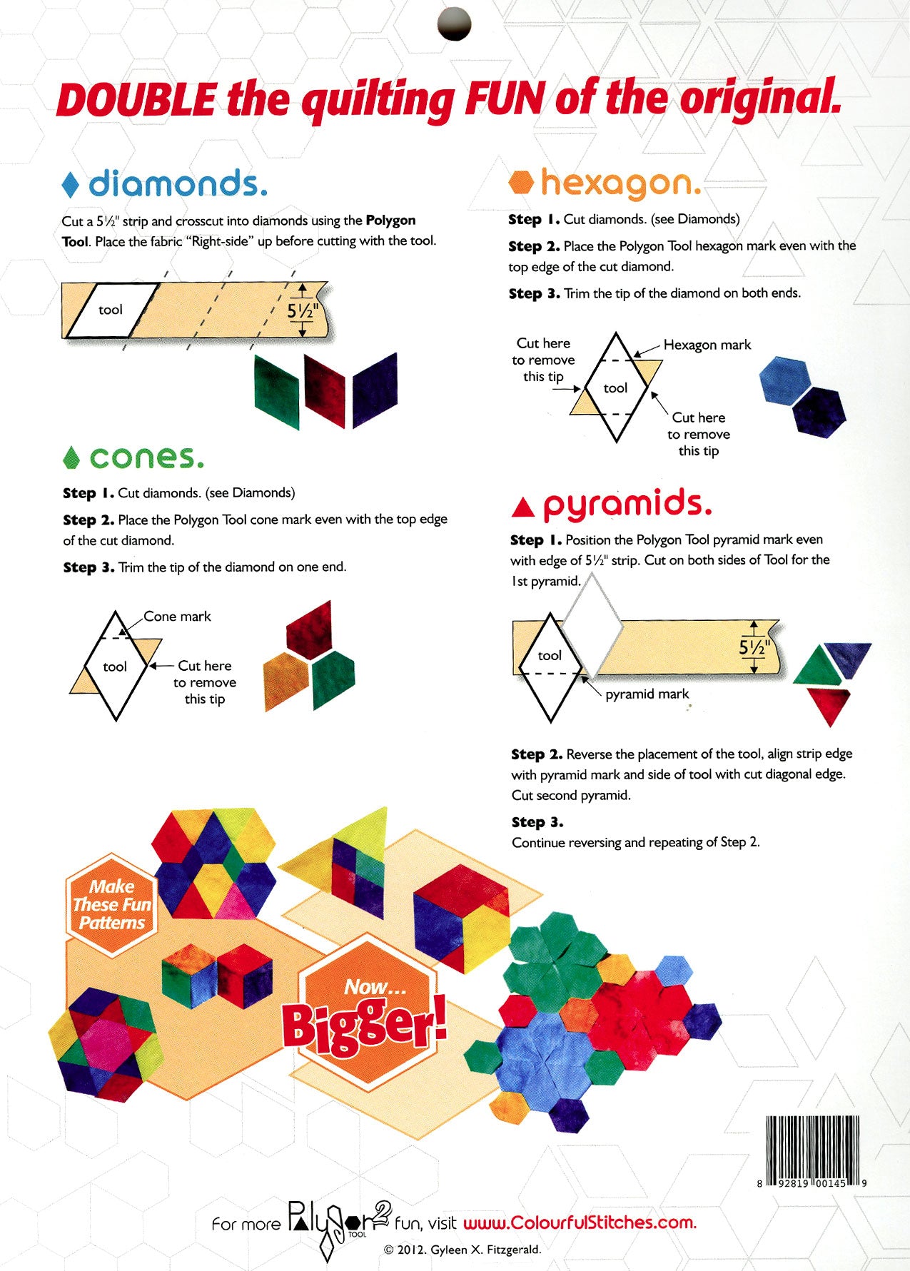 Polygon Tool 2 Quilt Template by Gyleen X Fitzgerald for Colourful Stitches
