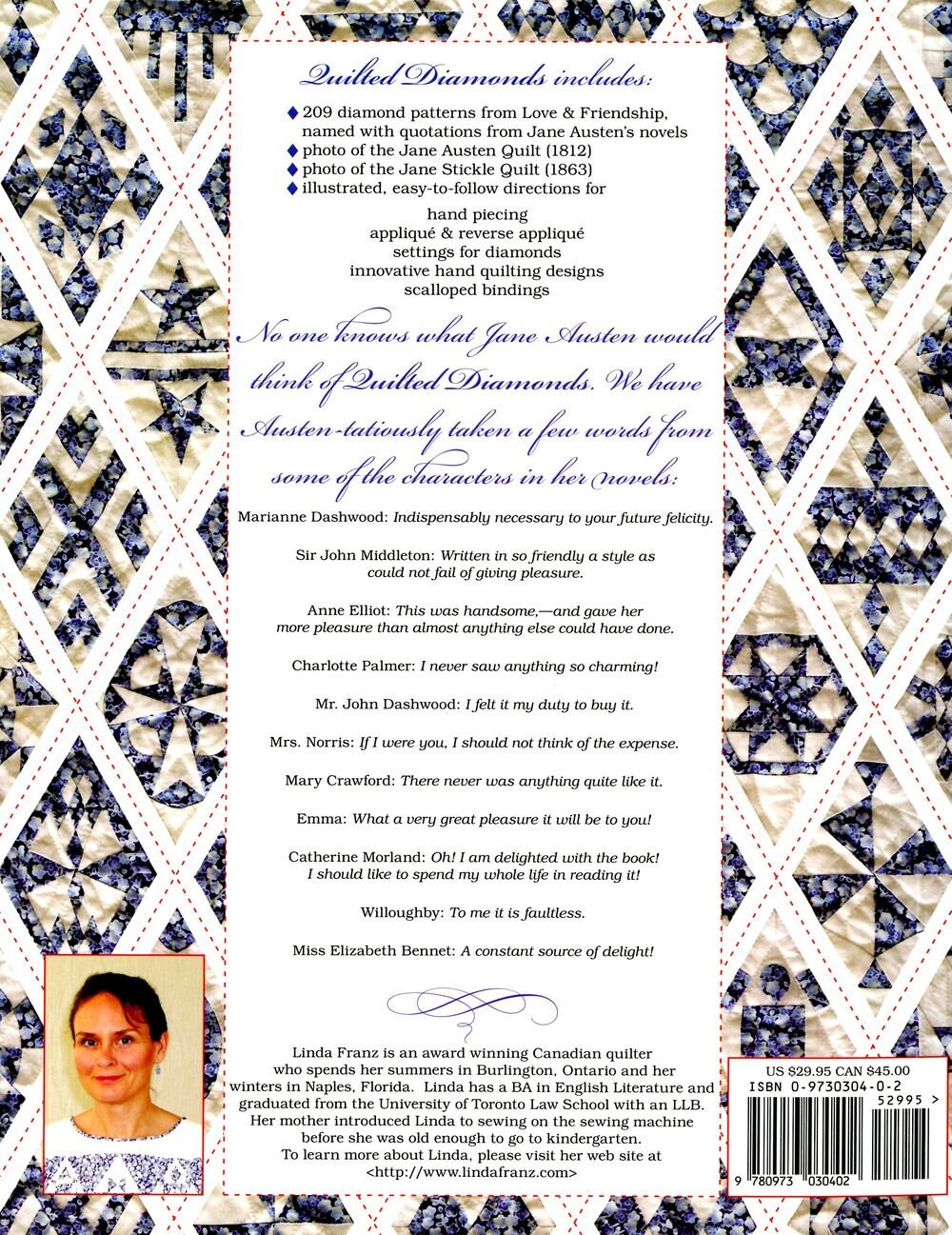 Quilted Diamonds Quilt Book by Linda Franz of Inklingo