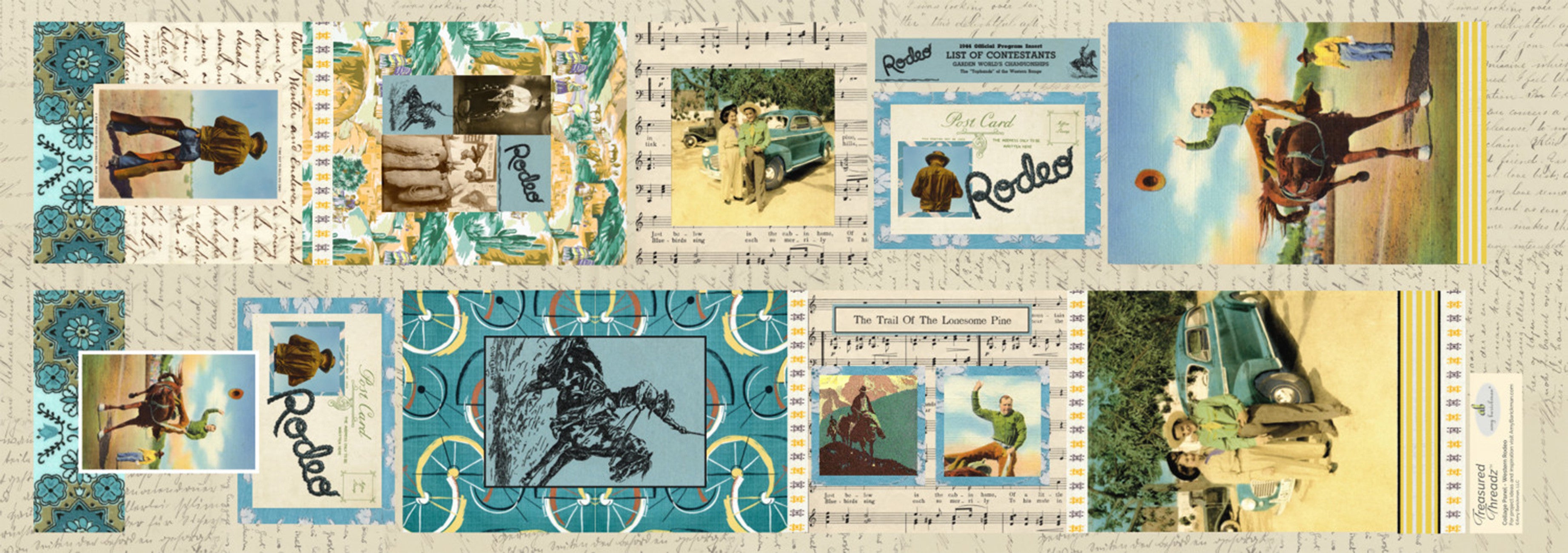 Western Rodeo Collage Panel by Amy Barickman for Treasured Threadz