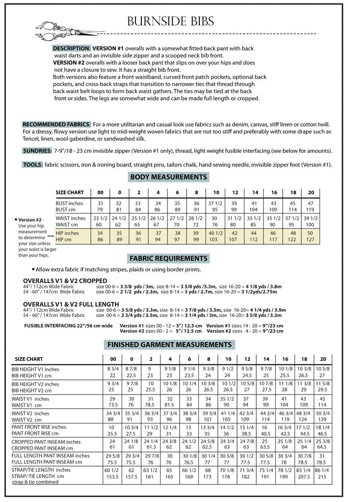 Burnside Bibs Standard 00 - 20 Sewing Pattern by Peggy Mead of Sew House Seven