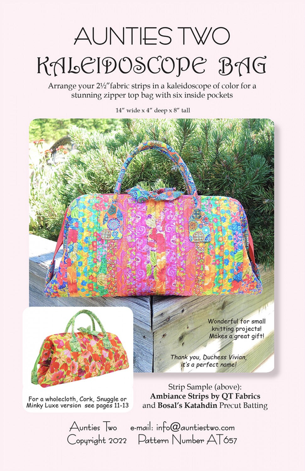 Kaleidoscope Bag Sewing Pattern with Two Bag Stays from Aunties Two