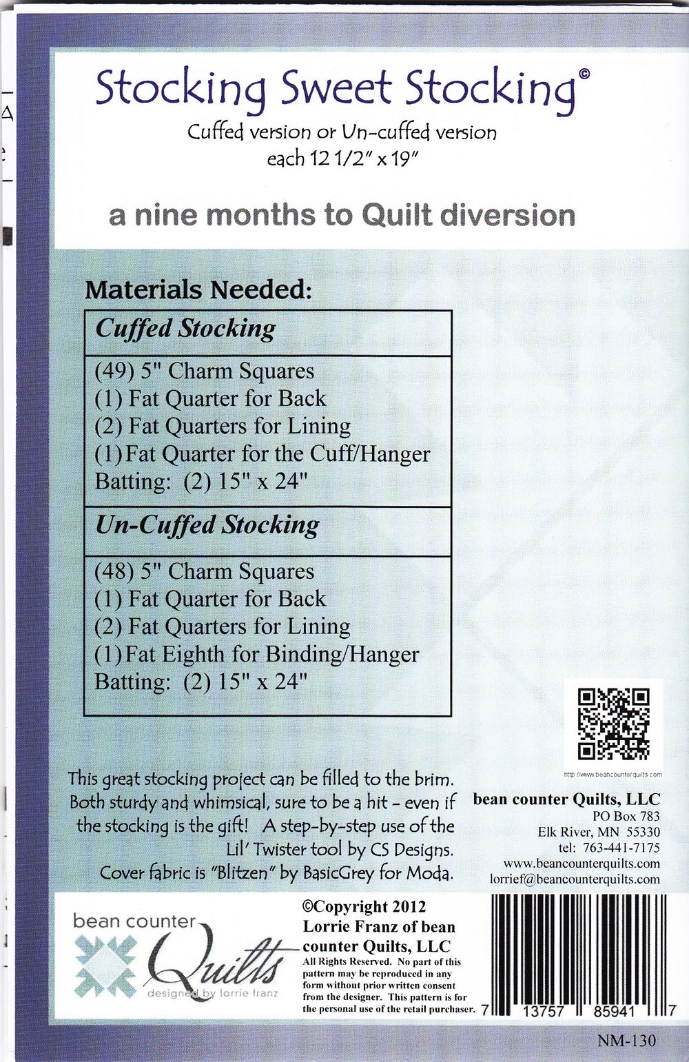 Stocking Sweet Stocking Quilt Pattern by Lorrie Franz of Bean Counter Quilts