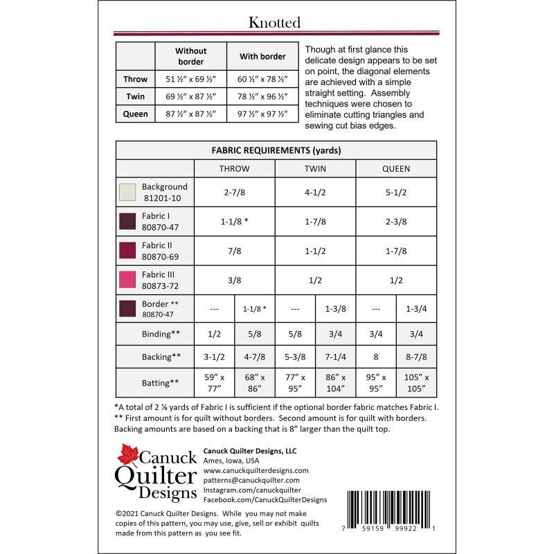 Knotted Quilt Pattern by Joanne Kerton for Canuck Quilter Designs