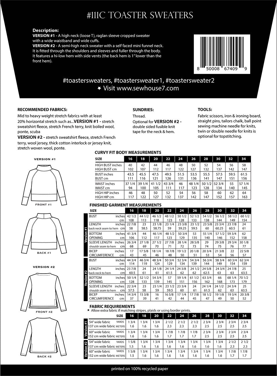 The Toaster Sweaters Curvy 16 - 34 Sewing Pattern by Peggy Mead of Sew House Seven