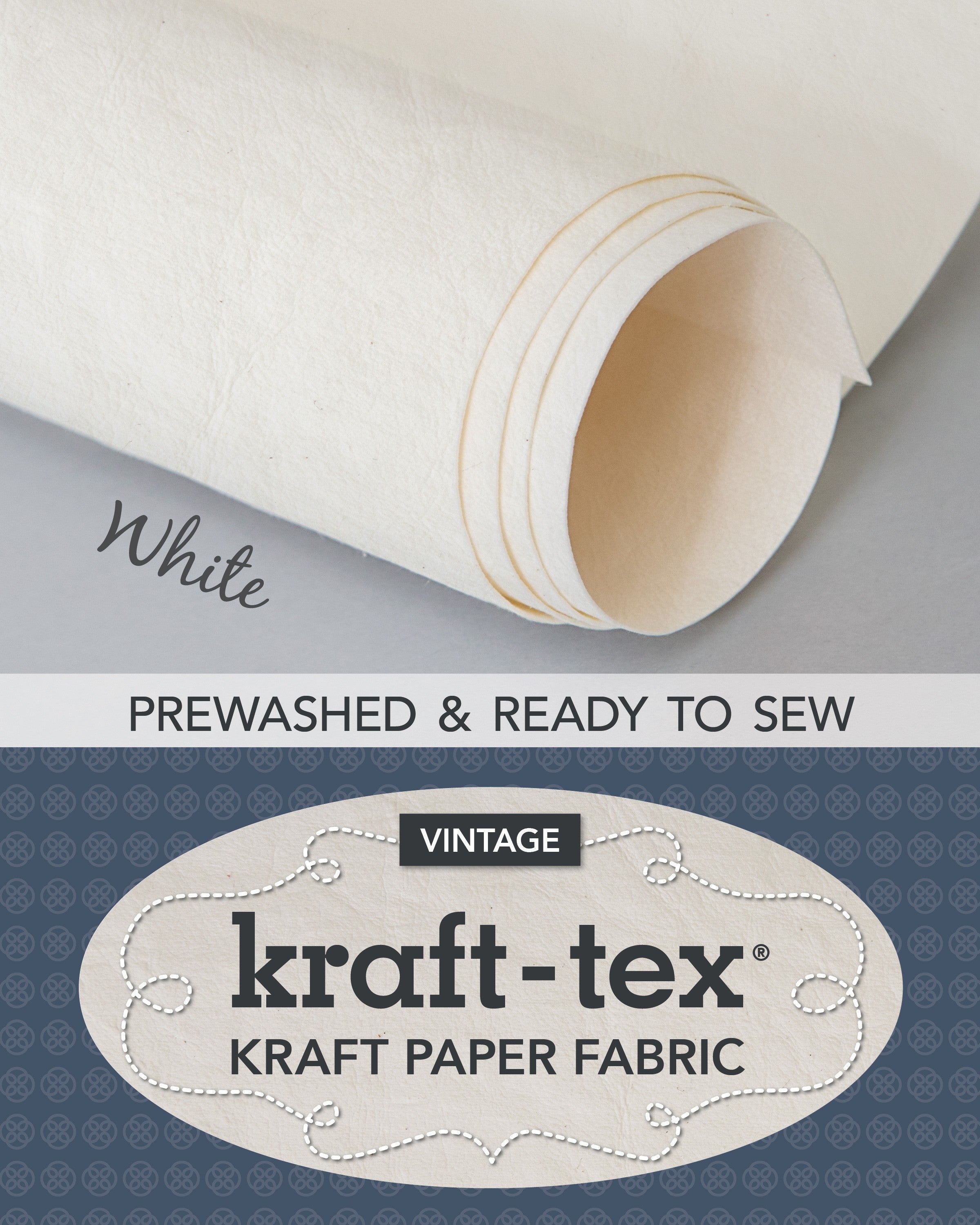 Kraft-Tex Roll, Vintage White, 18.5 Inches x 28.5 Inches Prewashed Paper Fabric